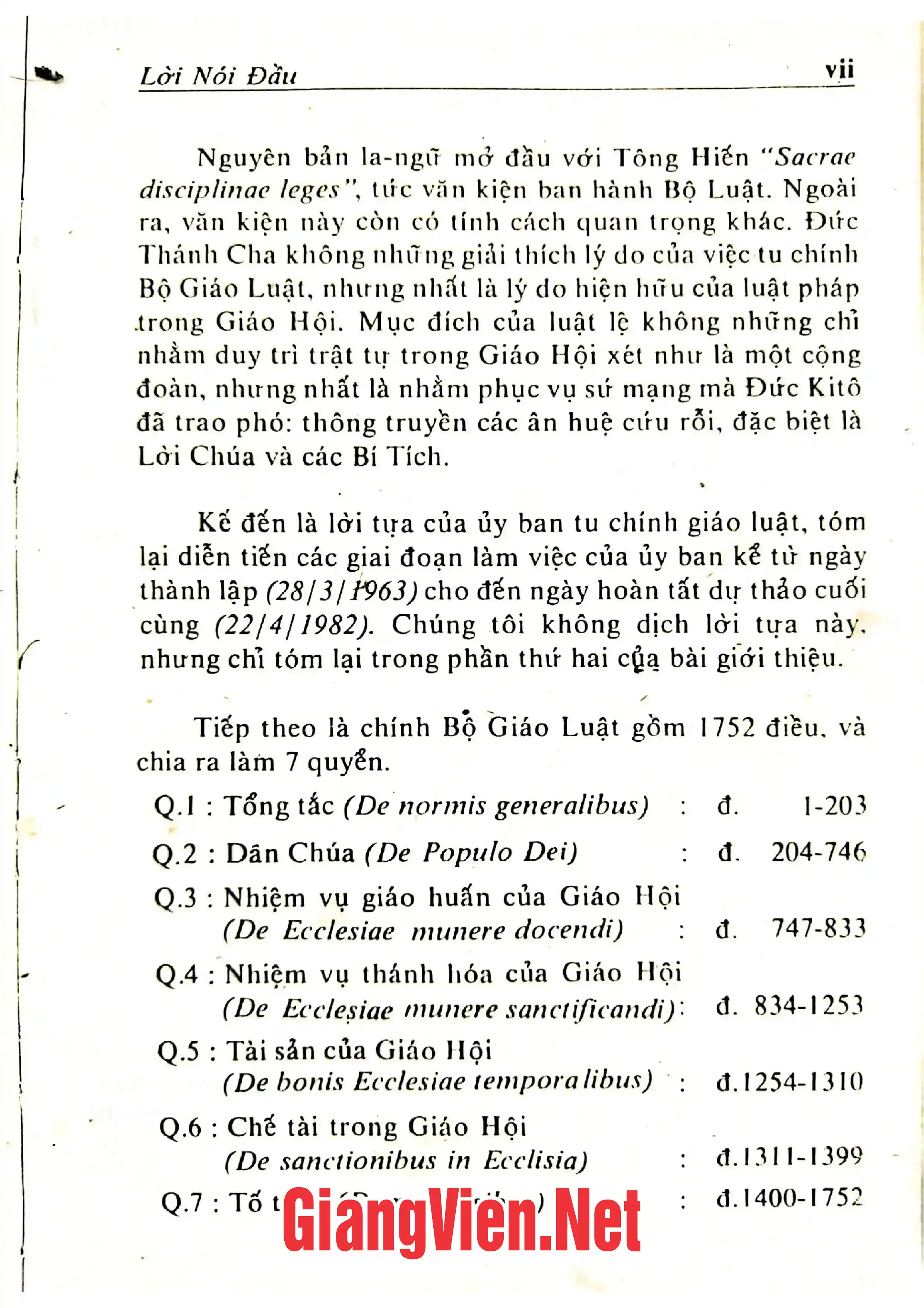 Mục lục chi tiết trang 2 sách Bộ giáo luật, ấn bản Việt ngữ