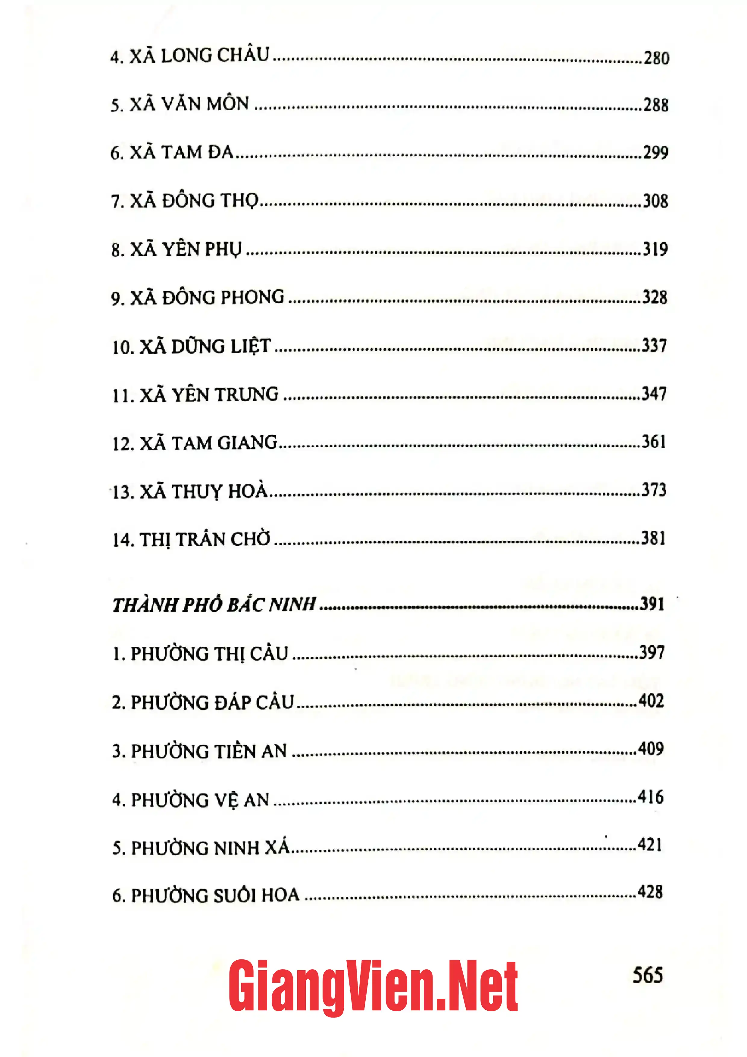 Mục lục chi tiết trang 2 sách Làng xã tỉnh Bắc Ninh tập 2