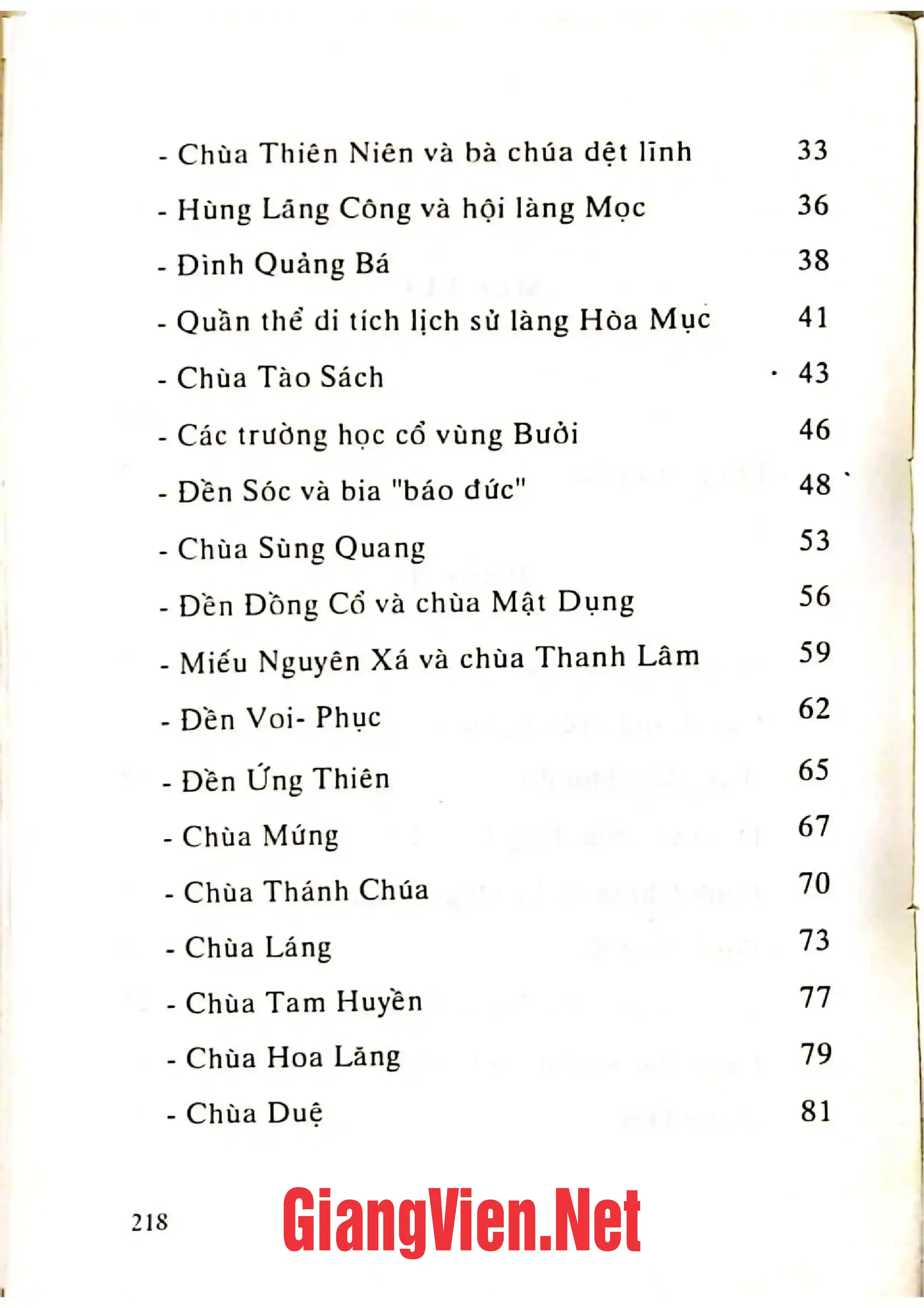 Mục lục chi tiết trang 1 sách Di tích văn vật vùng ven Thăng Long