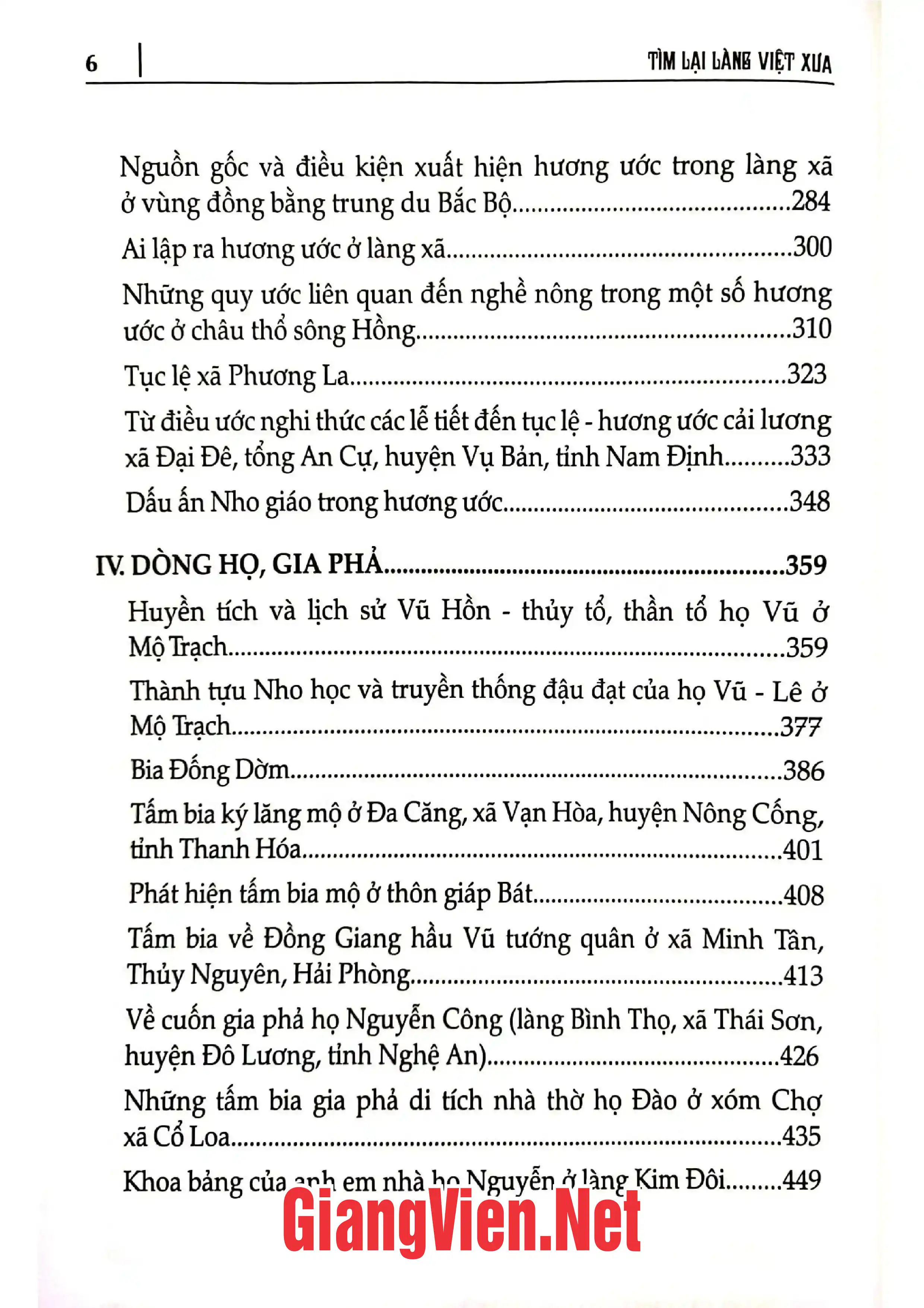 Mục lục chi tiết trang 1 sách Tìm lại làng Việt xưa