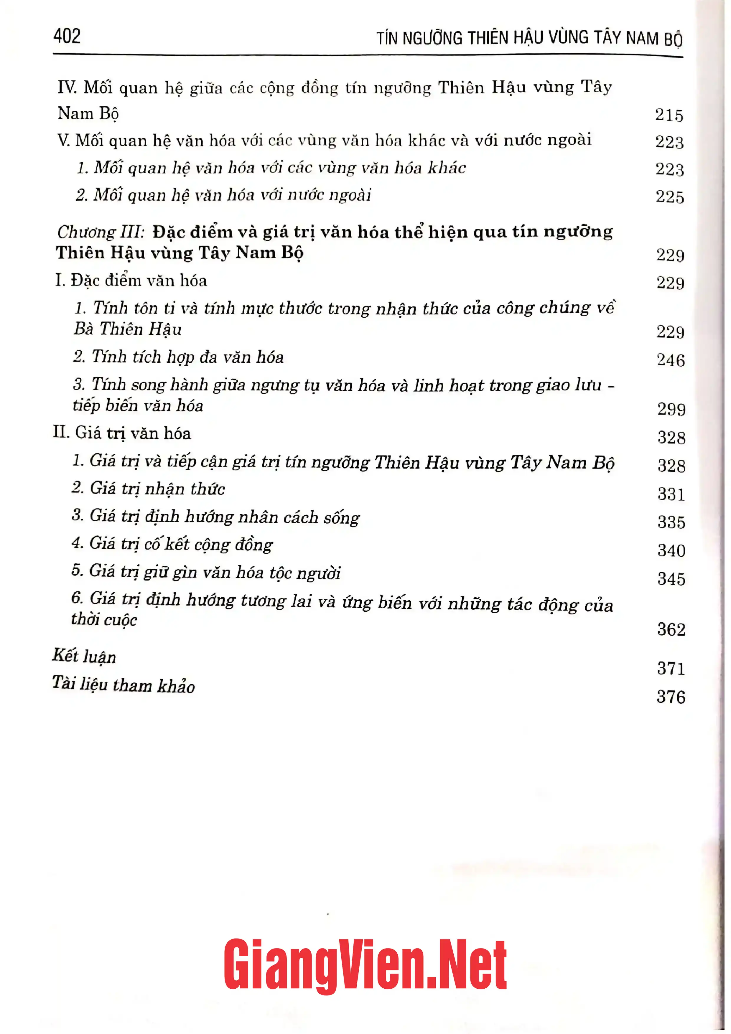 Mục lục chi tiết trang 1 sách Tín ngưỡng Thiên Hậu vùng Tây Nam Bộ .