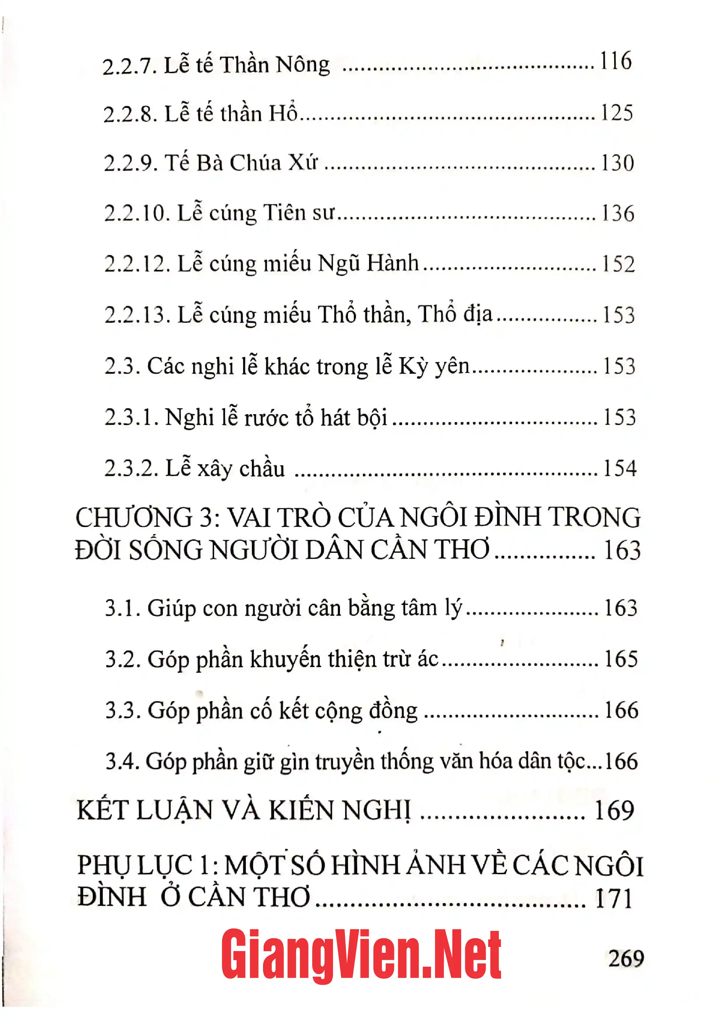 Mục lục chi tiết trang 2 sách Đình ở thành phố Cần Thơ