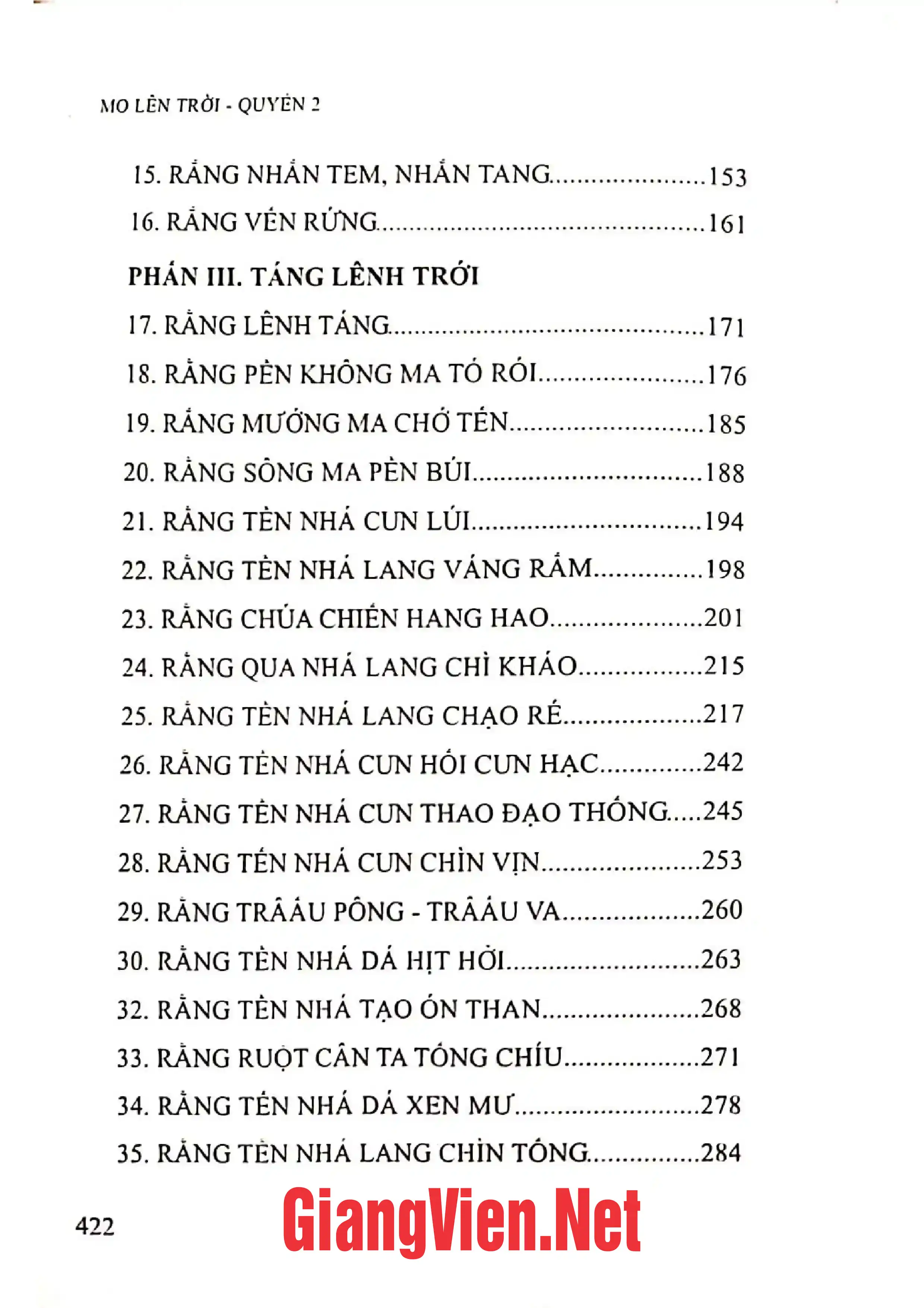 Mục lục chi tiết trang 1 sách Mo lên trời bài ca đưa hồn của người Mường Quyển 2