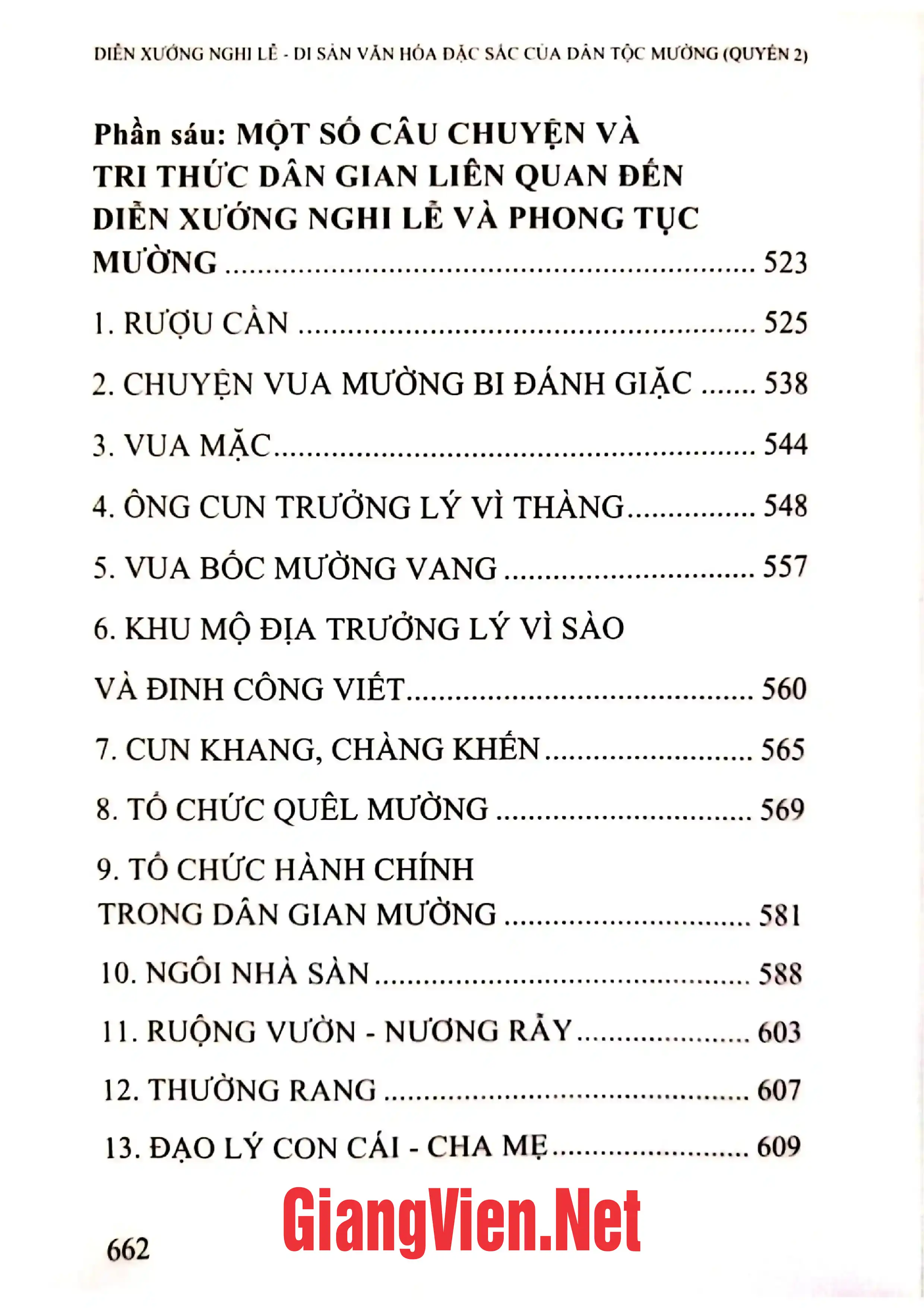 Mục lục chi tiết trang 1 sách Diễn xướng, nghi lễ - di sản văn hóa đặc sắc của dân tộc Mường, Quyển 2.