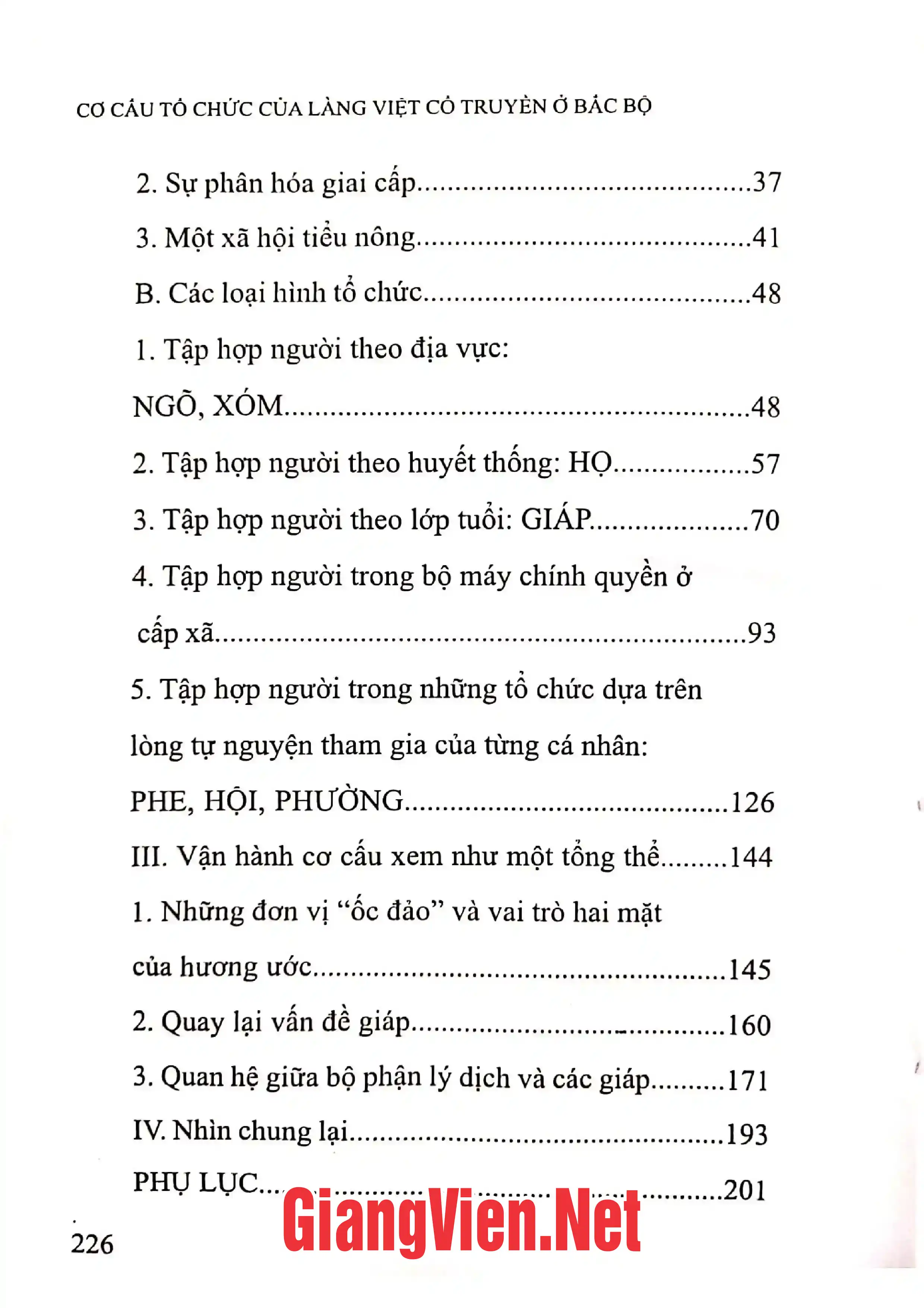 Mục lục chi tiết trang 1 sách Cơ cấu tổ chức của làng Việt cổ truyền ở Bắc Bộ