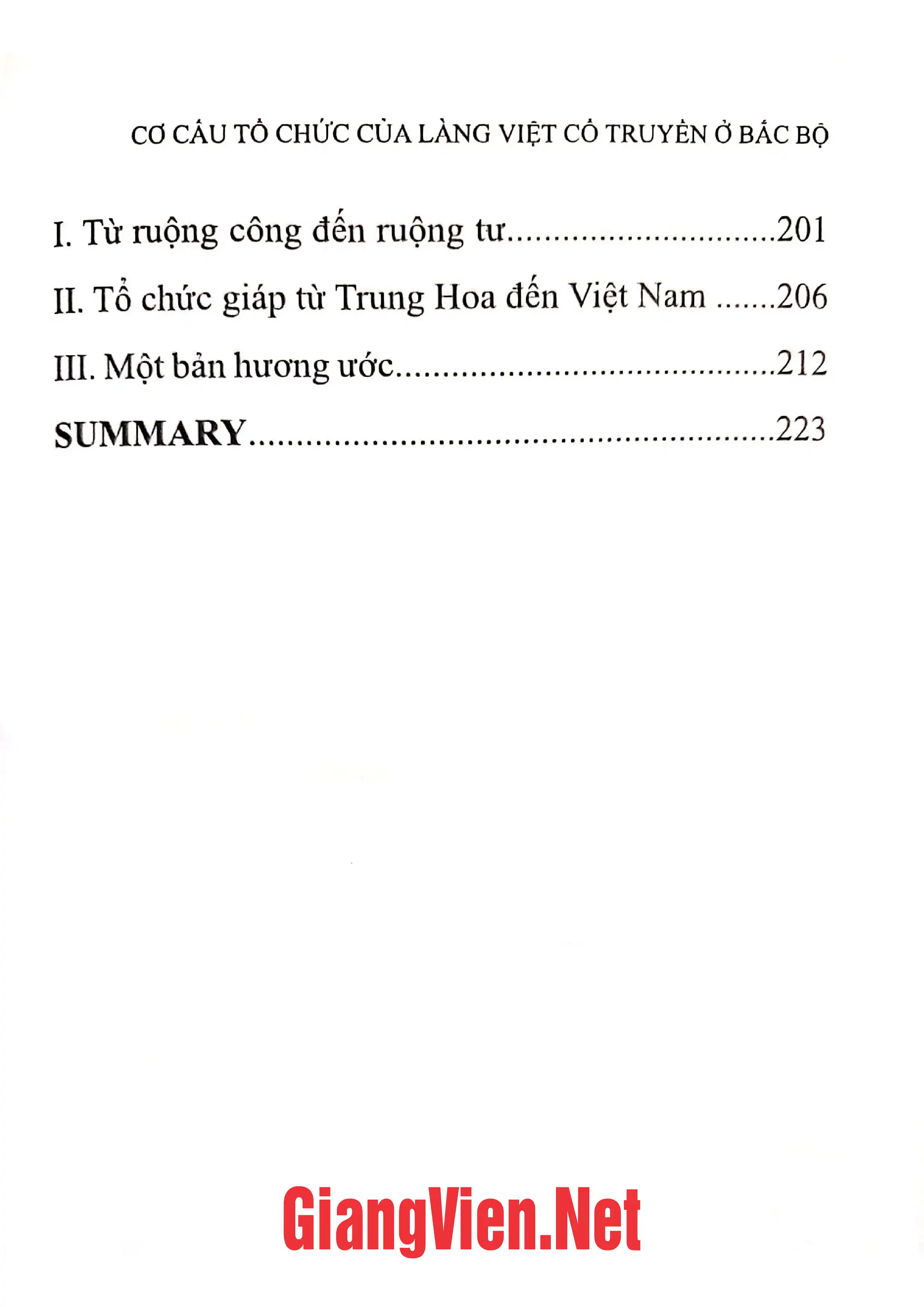 Mục lục chi tiết trang 2 sách Cơ cấu tổ chức của làng Việt cổ truyền ở Bắc Bộ