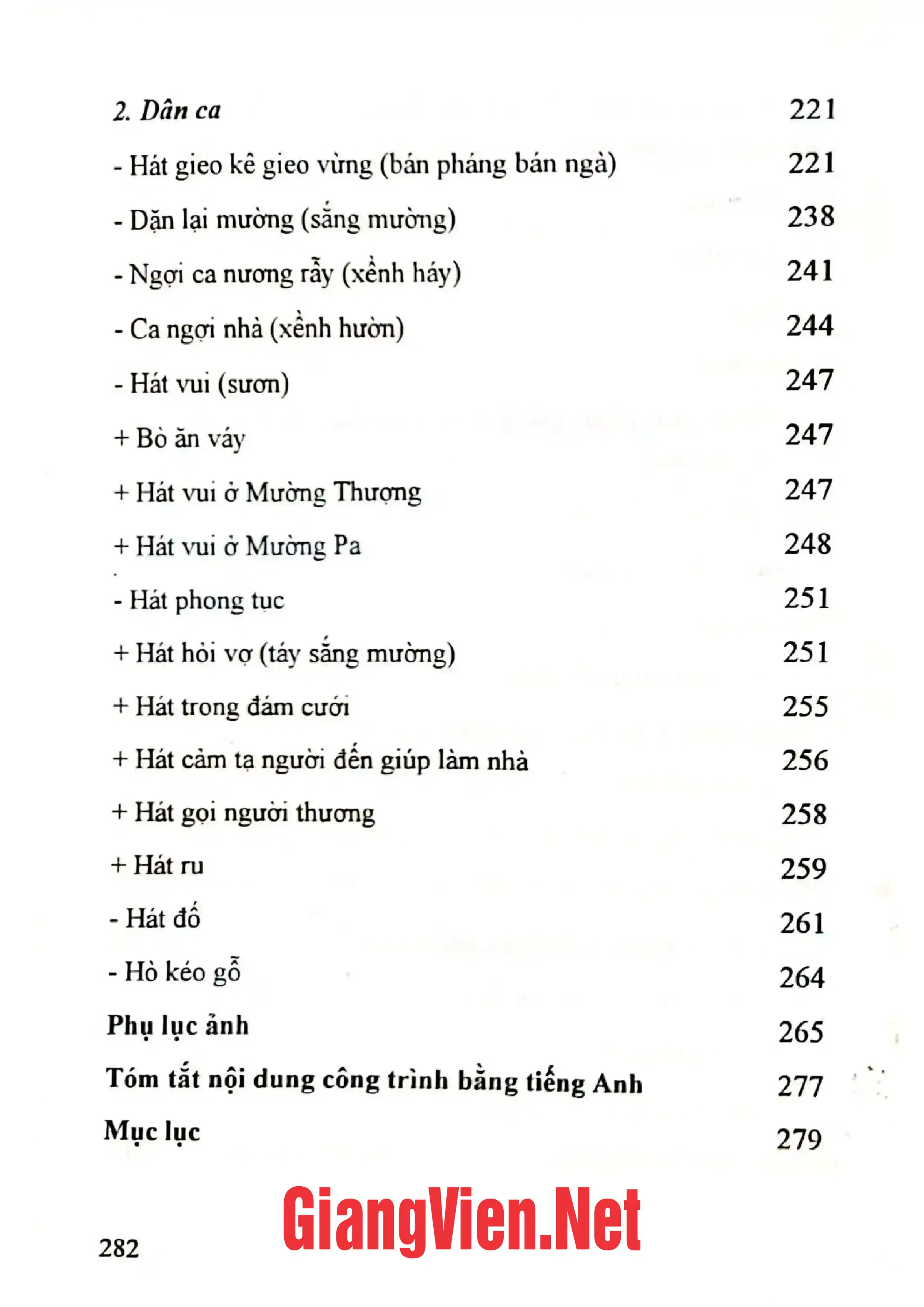 Mục lục chi tiết trang 3 sách Di sản văn hóa phi vật thể của người Thái ở Mai Châu