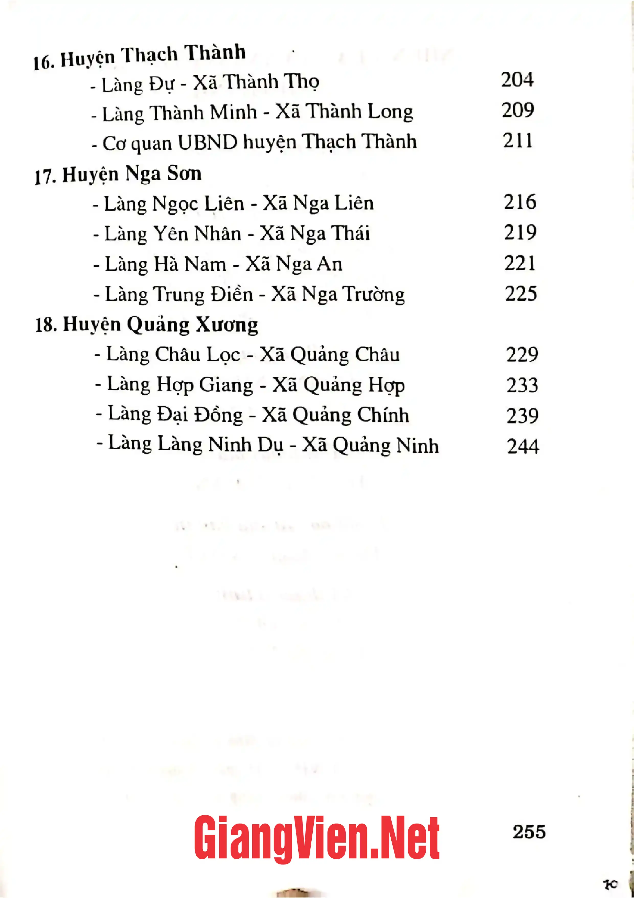 Mục lục chi tiết trang 3 sách Những làng văn hóa tiêu biểu tỉnh Thanh