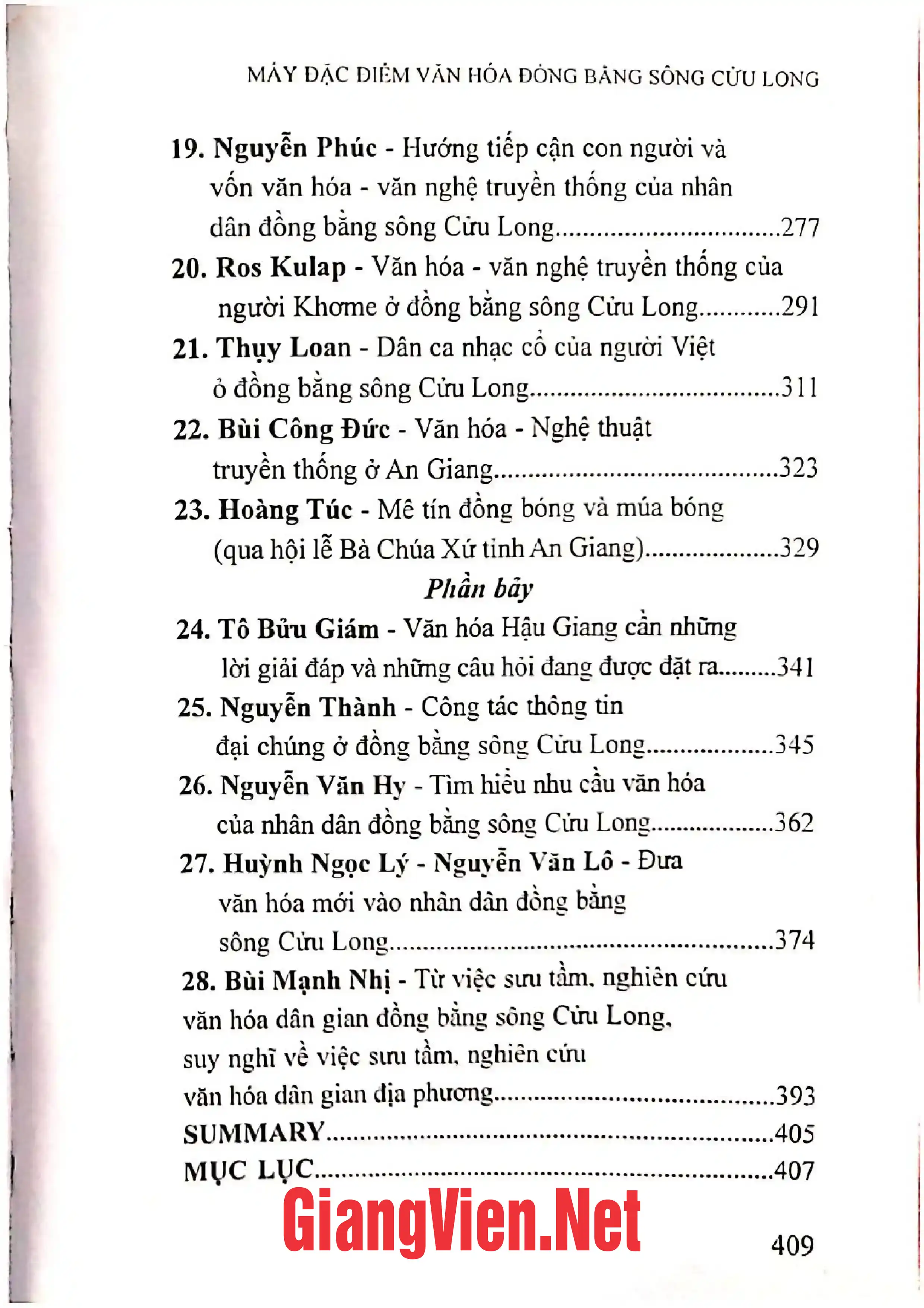 Mục lục chi tiết trang 2 sách Mấy đặc điểm văn hóa Đồng bằng sông Cửu Long