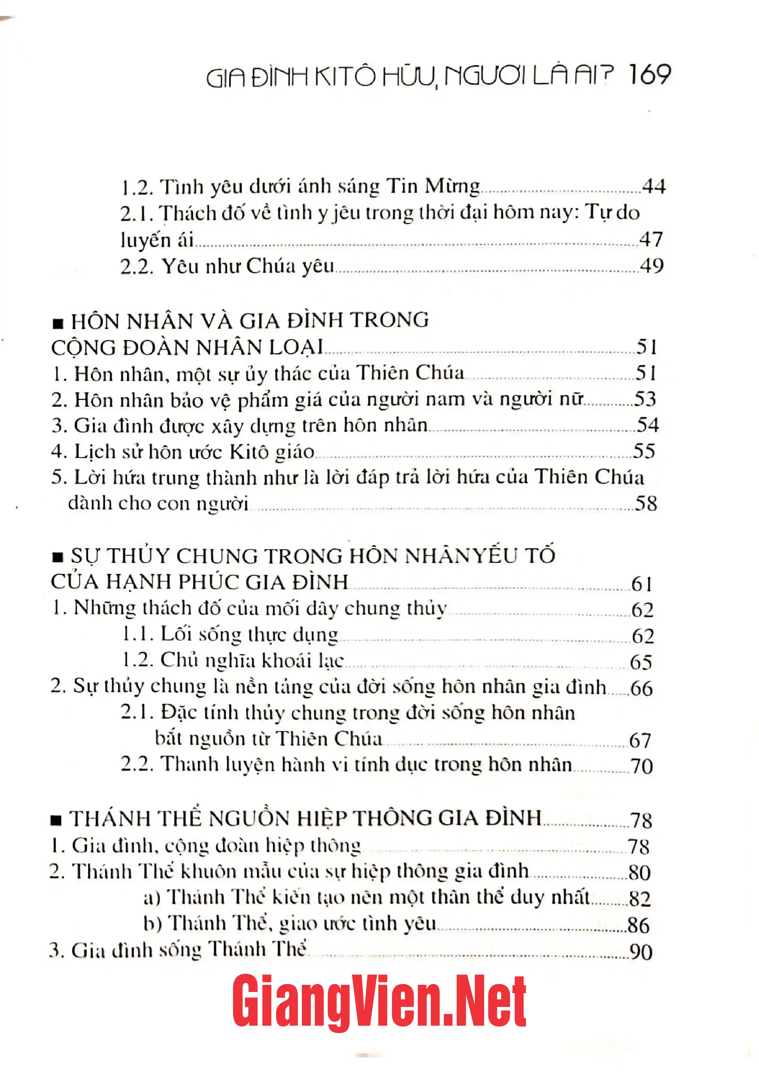 Mục lục chi tiết trang 1 sách Gia đình Kitô hữu người là ai