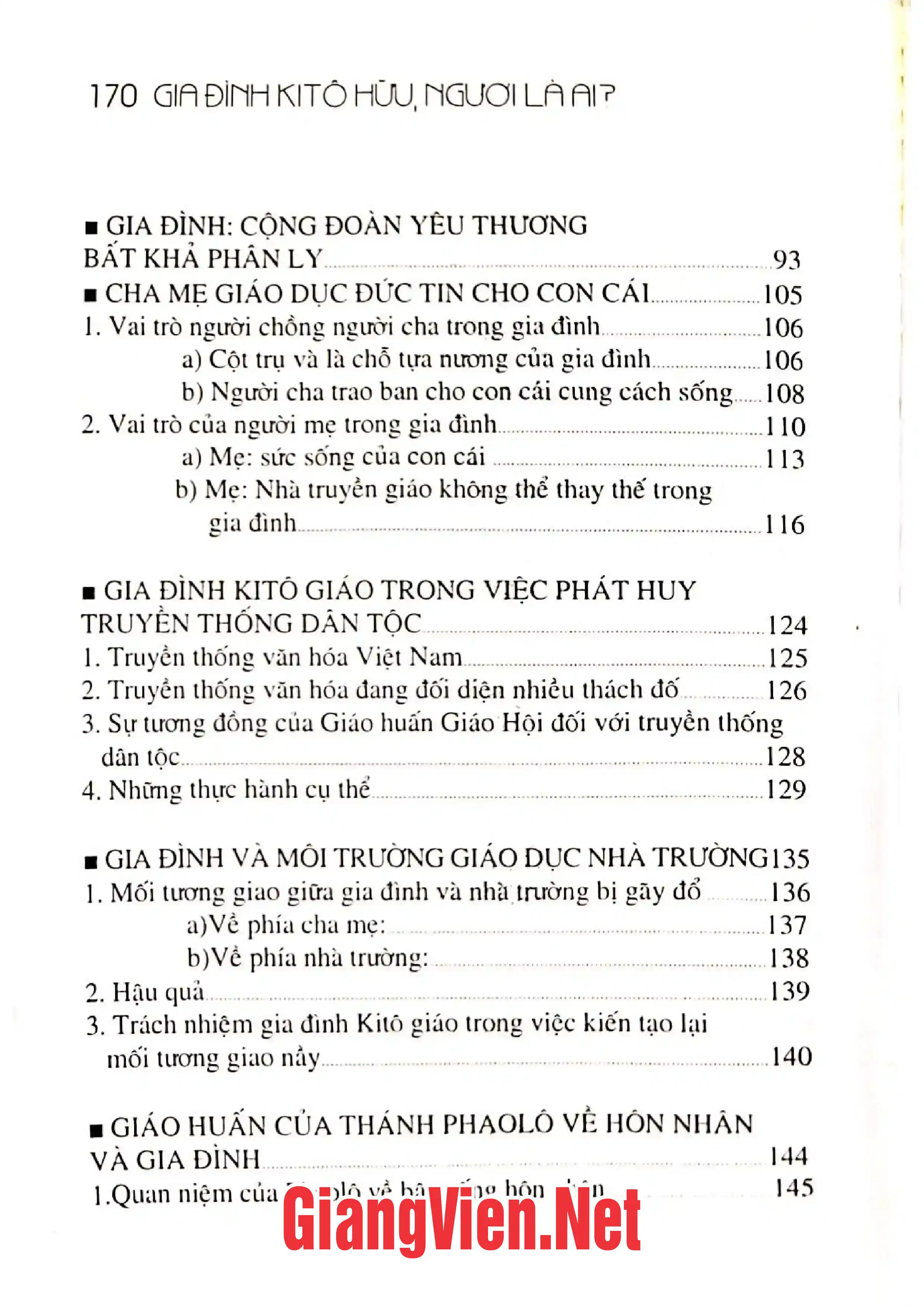 Mục lục chi tiết trang 2 sách Gia đình Kitô hữu người là ai