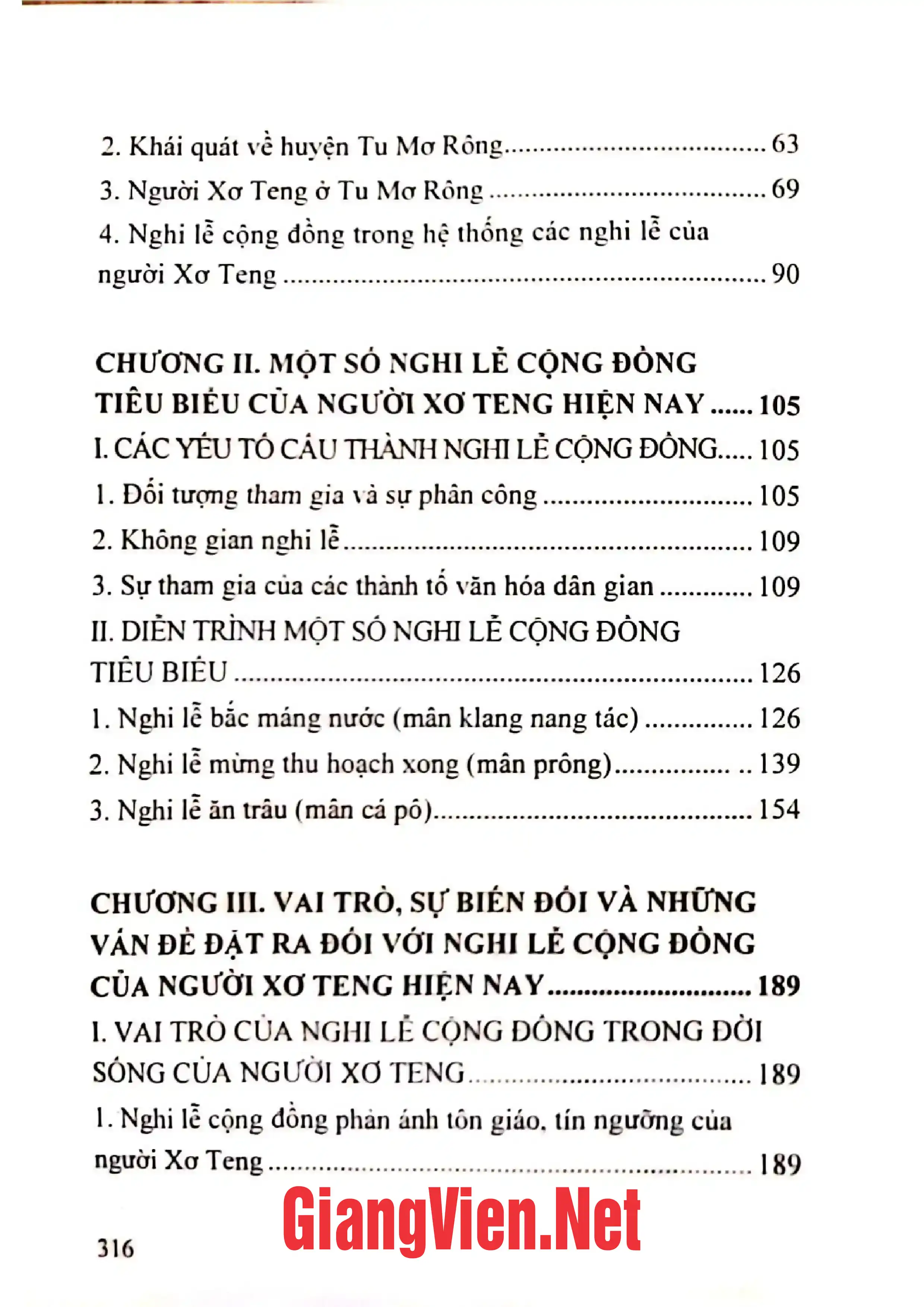 Mục lục chi tiết trang 1 sách Nghi lễ cộng đồng của người Xơ Teng ở huyện Tu Mơ Rông tỉnh Kon Tum