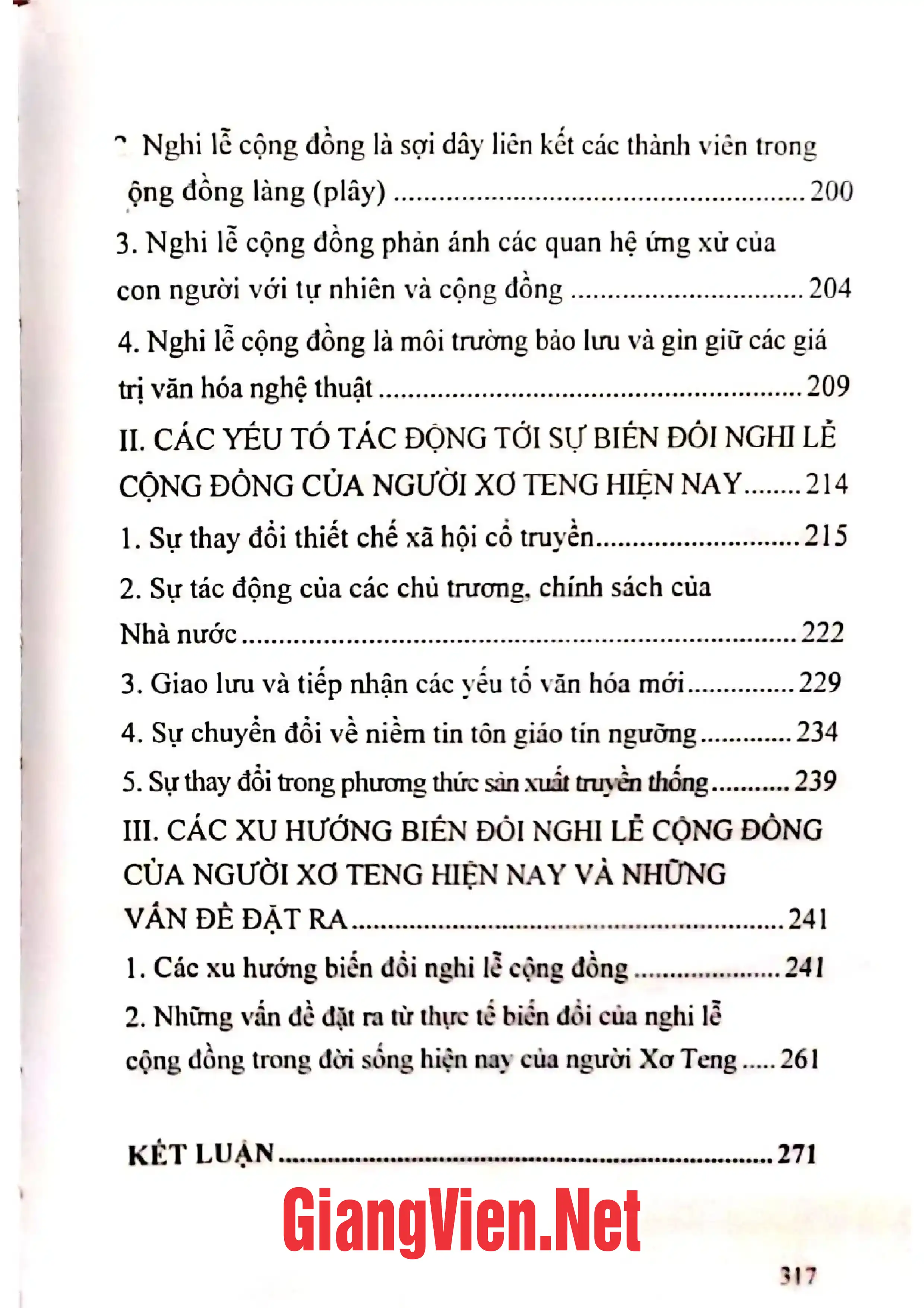 Mục lục chi tiết trang 2 sách Nghi lễ cộng đồng của người Xơ Teng ở huyện Tu Mơ Rông tỉnh Kon Tum
