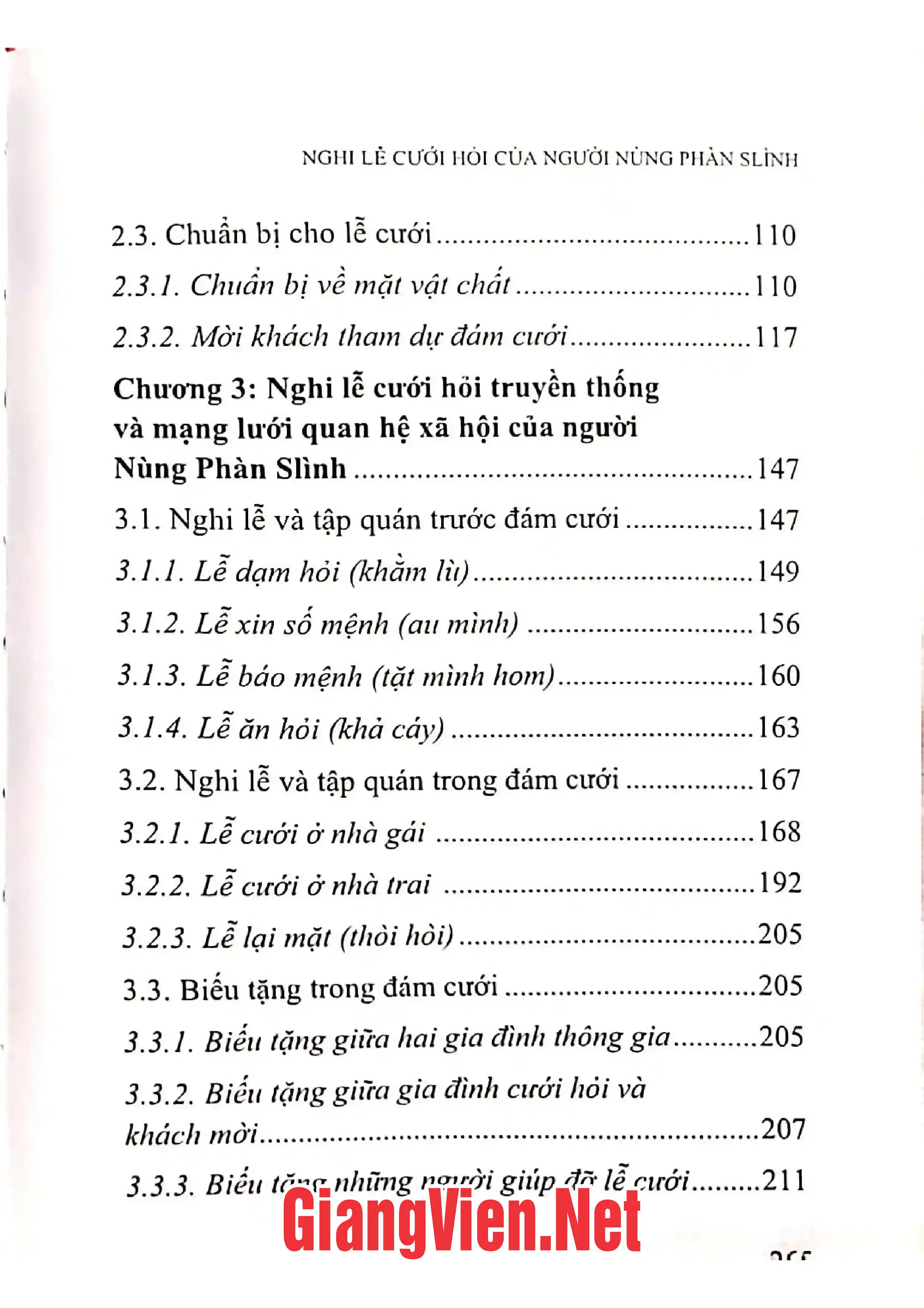 Mục lục chi tiết trang 2 sách Nghi lễ cưới hỏi của người Nùng Phàn SLình