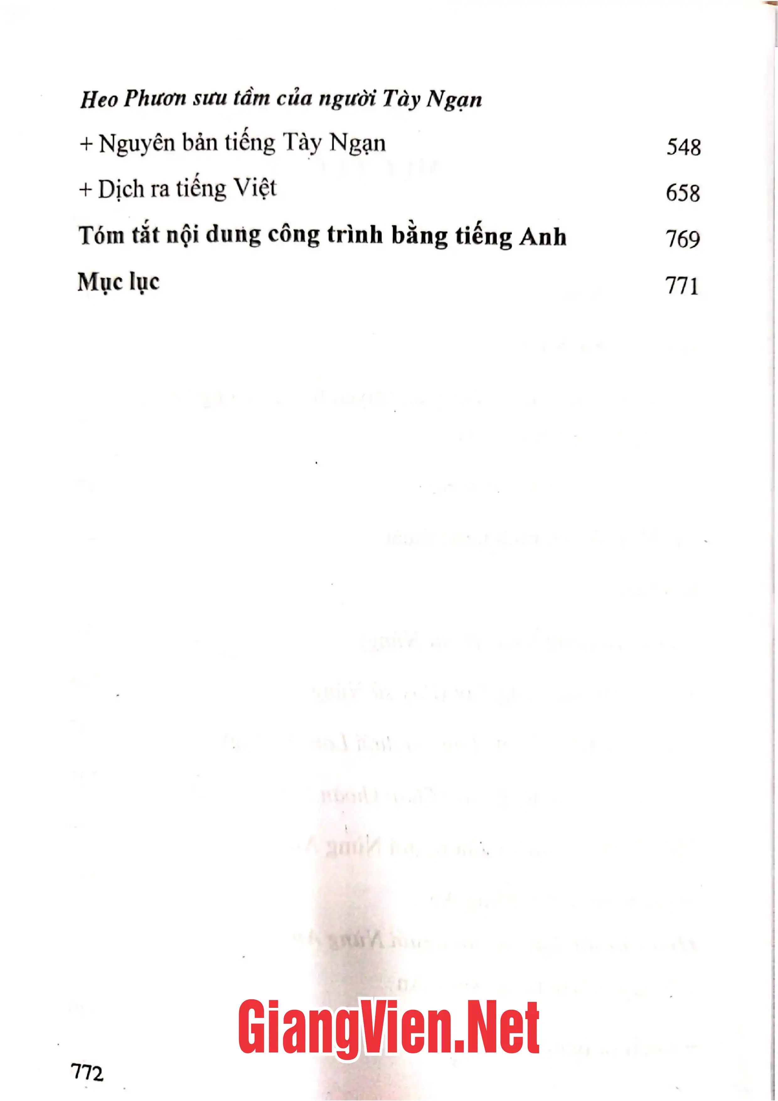 Mục lục chi tiết trang 1 sách Văn hóa dân gian người Tày - Nùng Cao Bằng