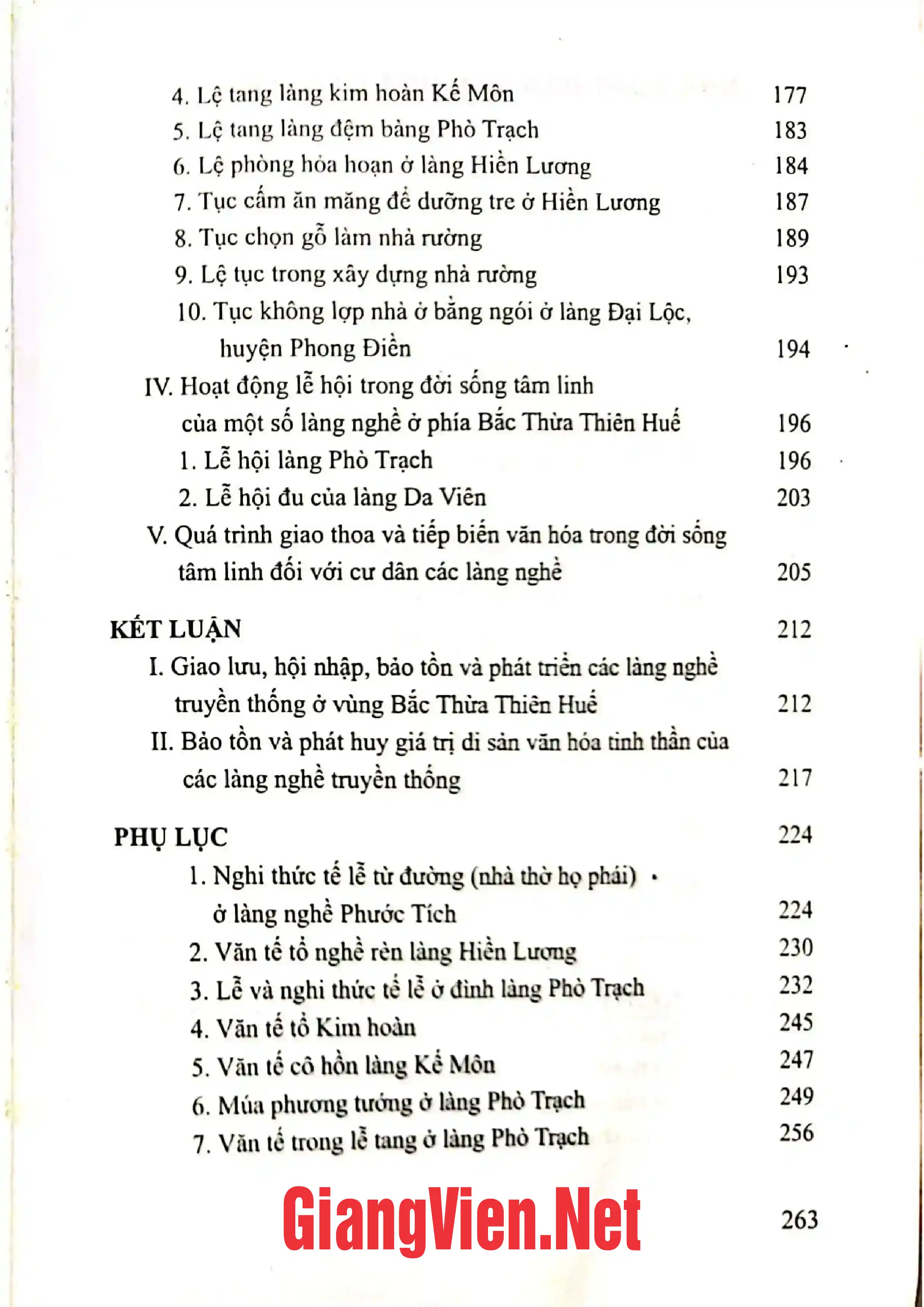 Mục lục chi tiết trang 3 sách Về tín ngưỡng ở làng nghề vùng Bắc Thừa Thiên Huế