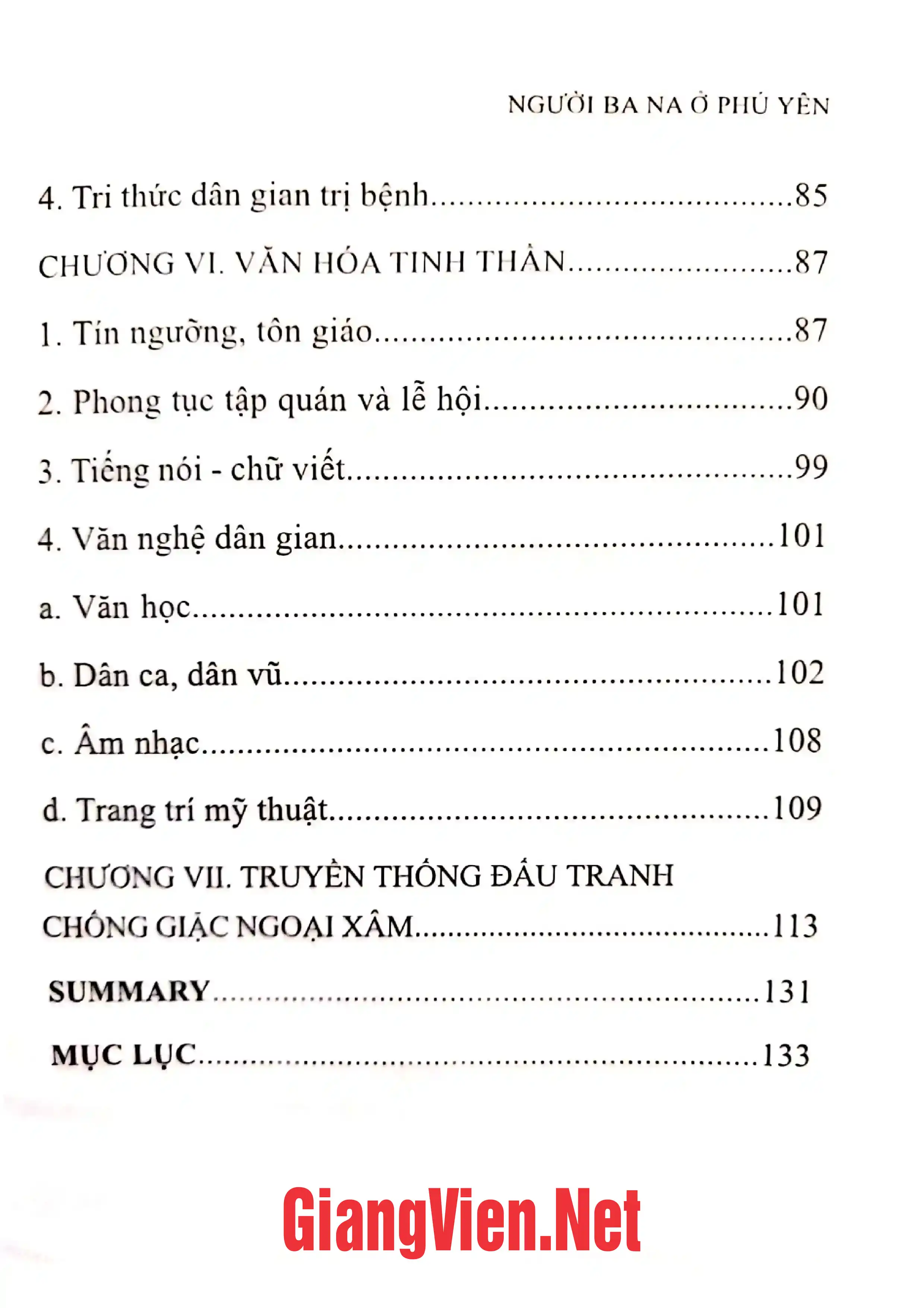Mục lục chi tiết trang 2 sách Người Ba Na ở Phú Yên