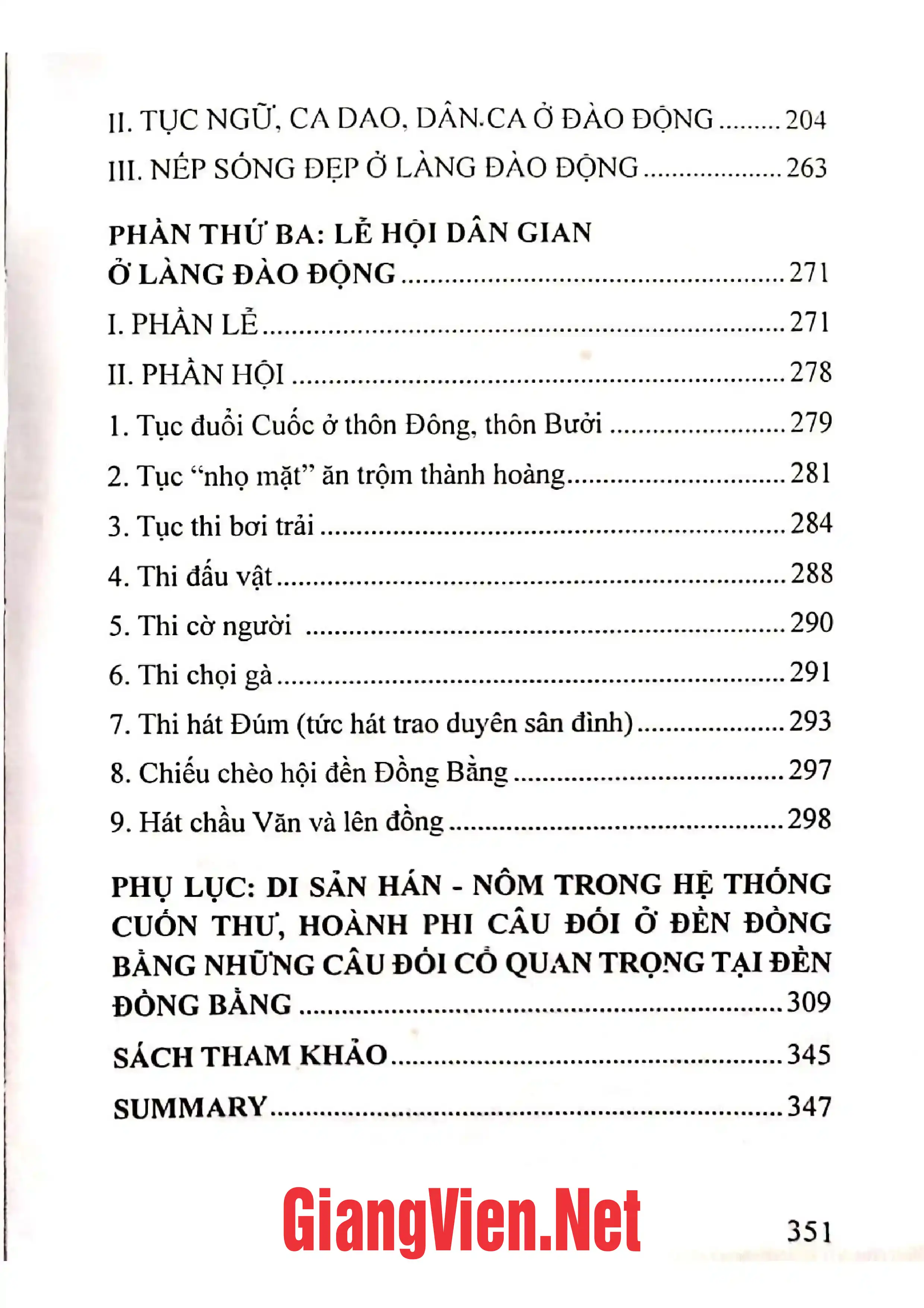 Mục lục chi tiết trang 2 sách Văn hóa dân gian làng Đào Động