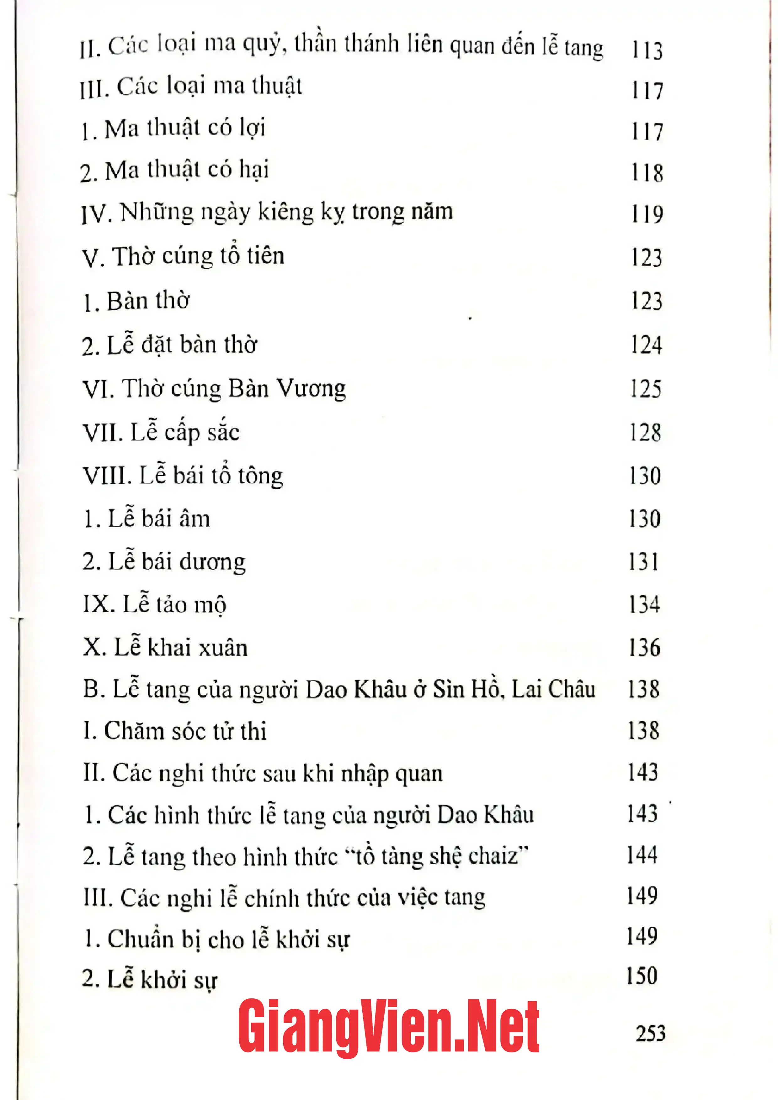 Mục lục chi tiết trang 2 sách Nghi lễ trong việc cưới, việc tang, của người Dao Khâu ở Sìn Hồ, Lai Châu