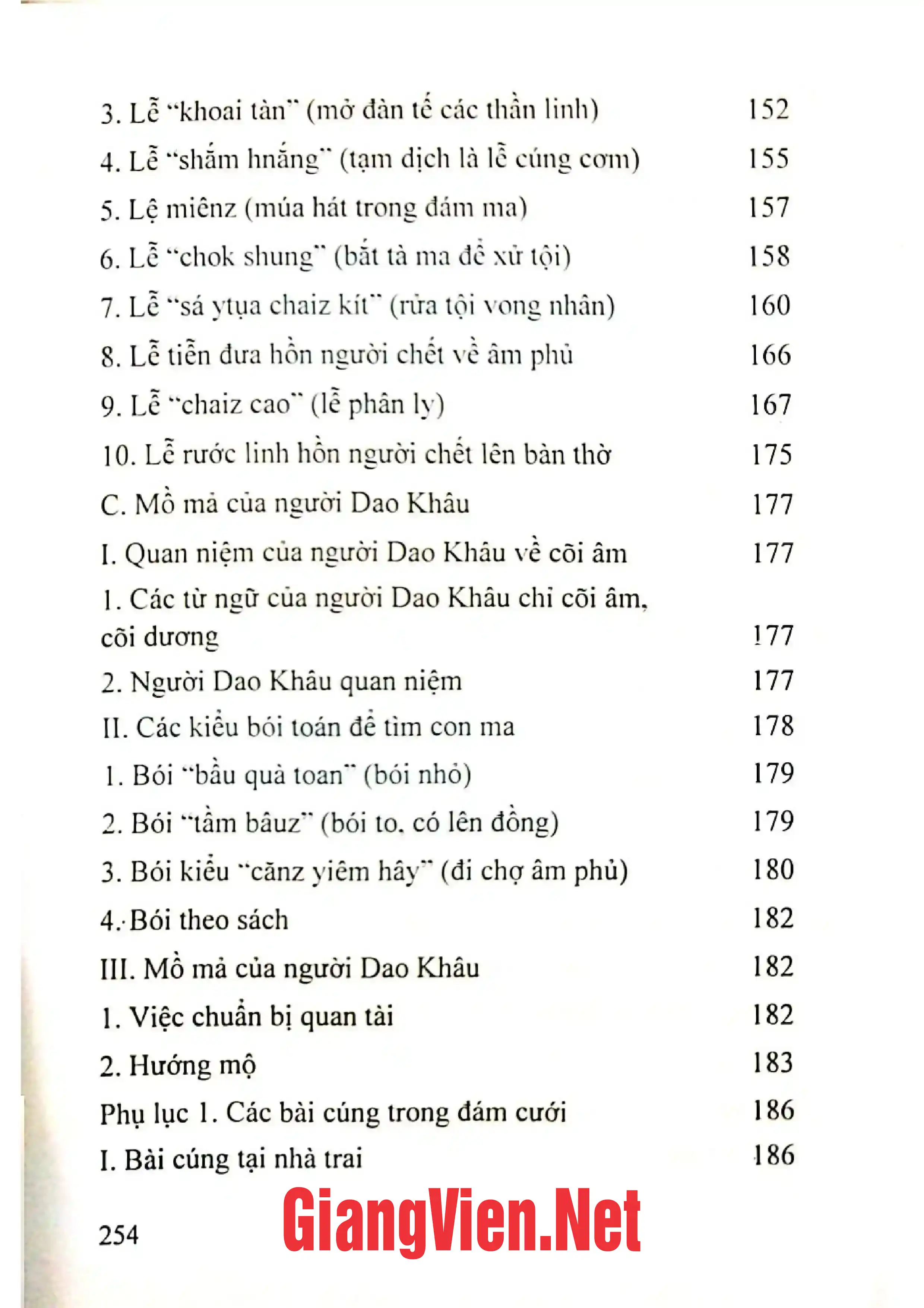 Mục lục chi tiết trang 3 sách Nghi lễ trong việc cưới, việc tang, của người Dao Khâu ở Sìn Hồ, Lai Châu