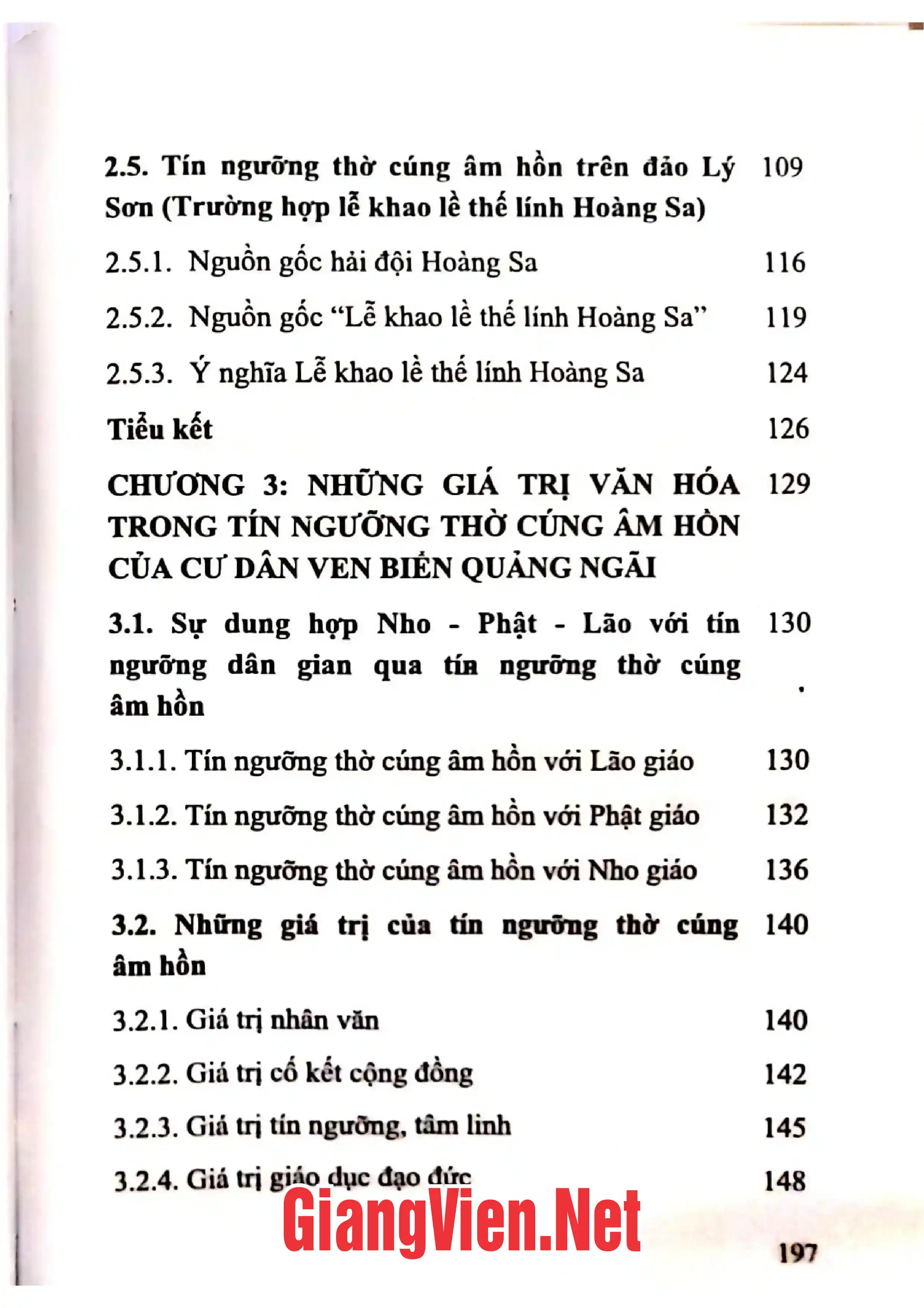 Mục lục chi tiết trang 2 sách Tín ngưỡng thờ cúng âm hồn của cư dân ven biển Quang Ngãi dưới góc nhìn văn hóa