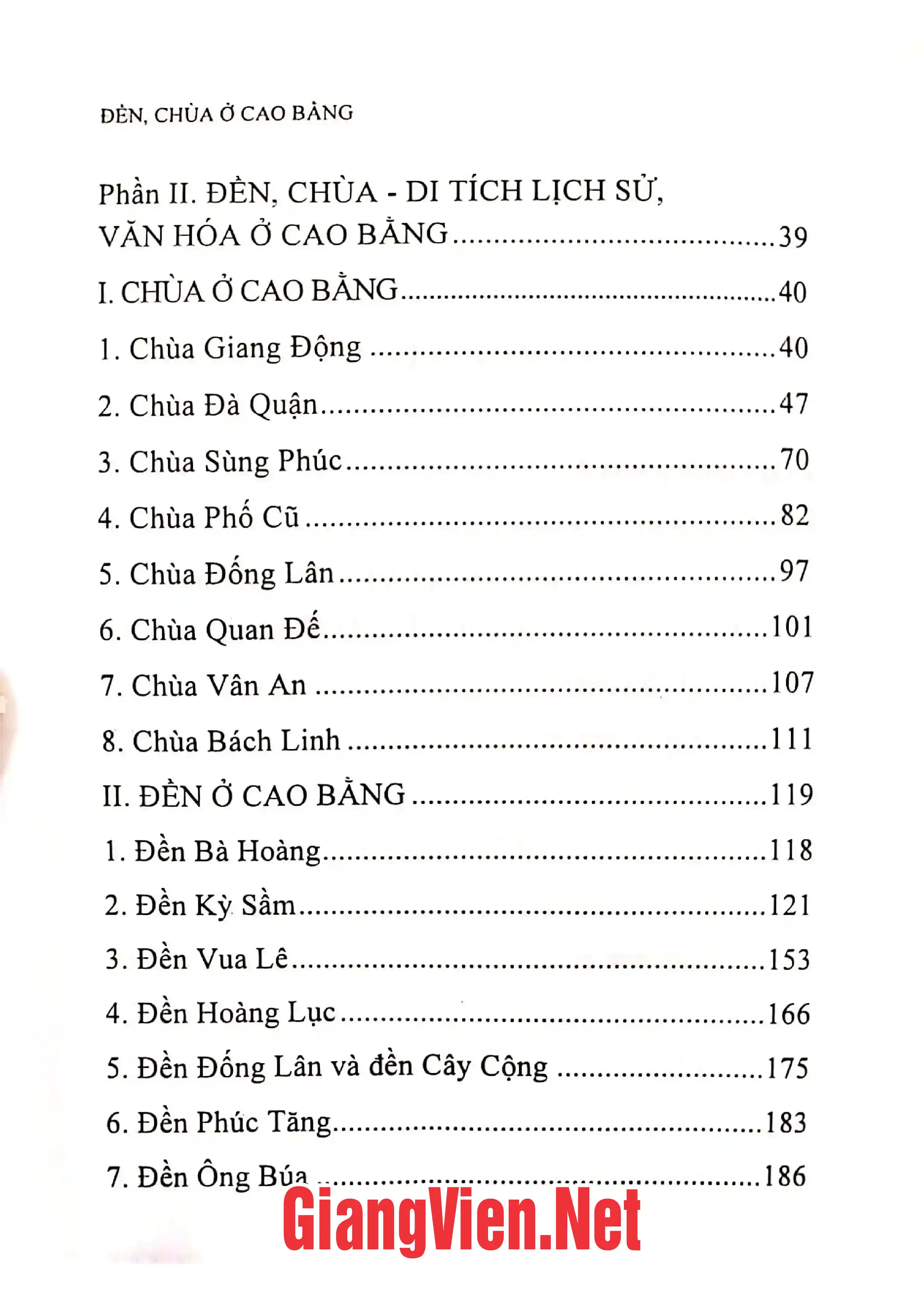 Mục lục chi tiết trang 1 sách Đền chùa ở Cao Bằng