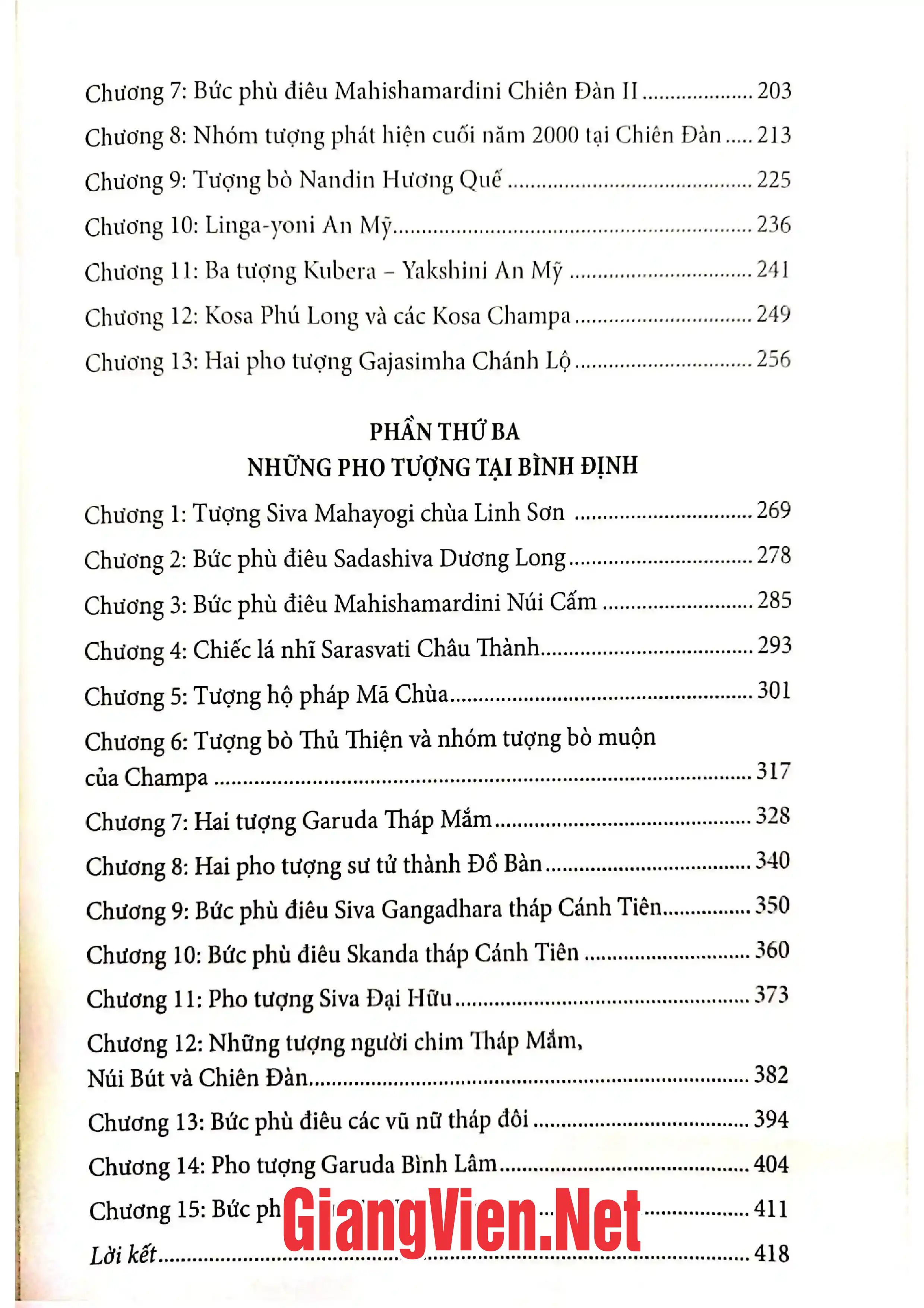 Mục lục chi tiết trang 1 sách Tượng cổ Champa những phát hiện gần đây