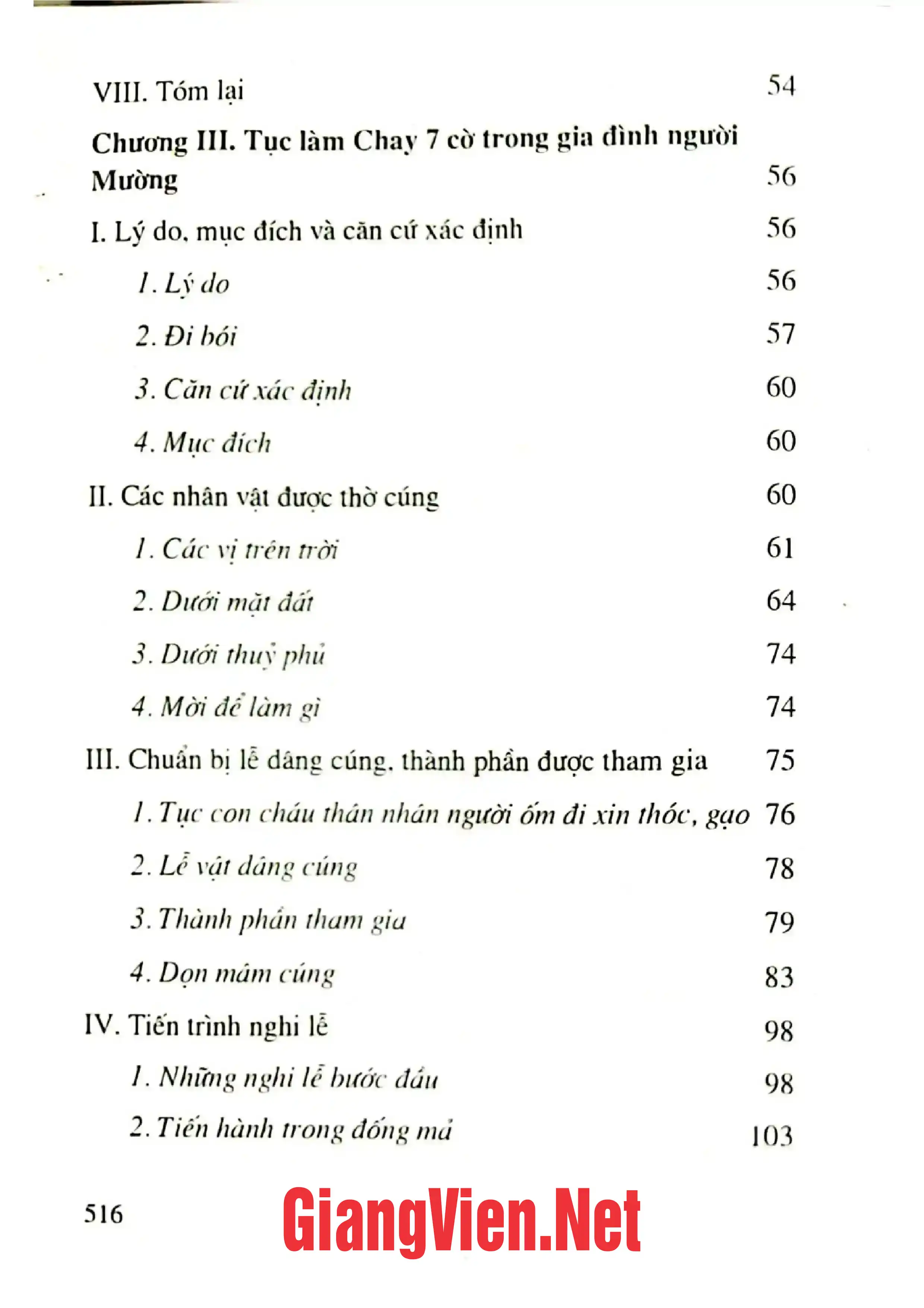 Mục lục chi tiết trang 2 sách Phong tục làm chay - Tập 1: Tục làm chay bảy cờ của người Mường Phần Do Mỡi làm chủ tế