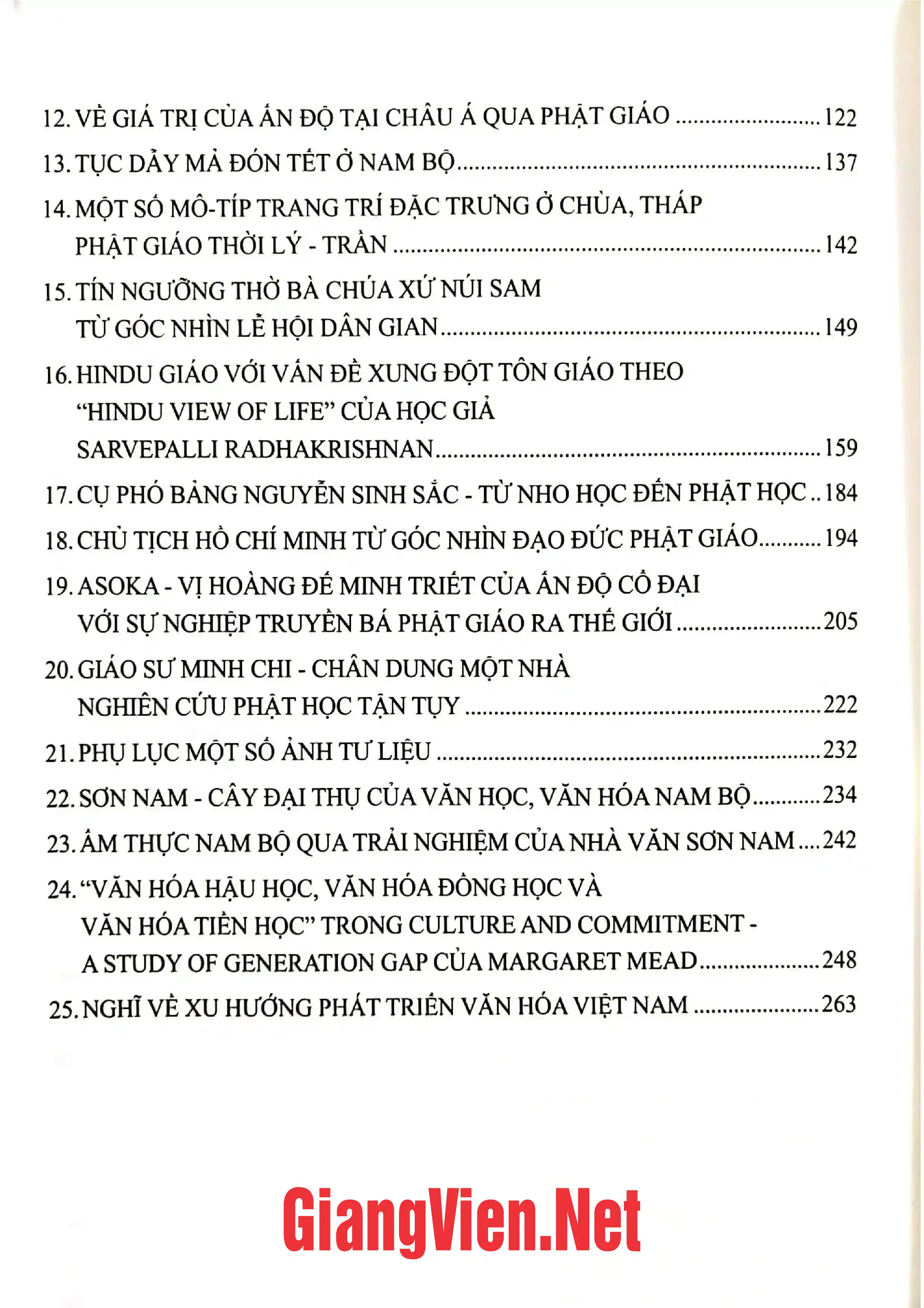 Mục lục chi tiết trang 1 sách Văn hóa và tín ngưỡng