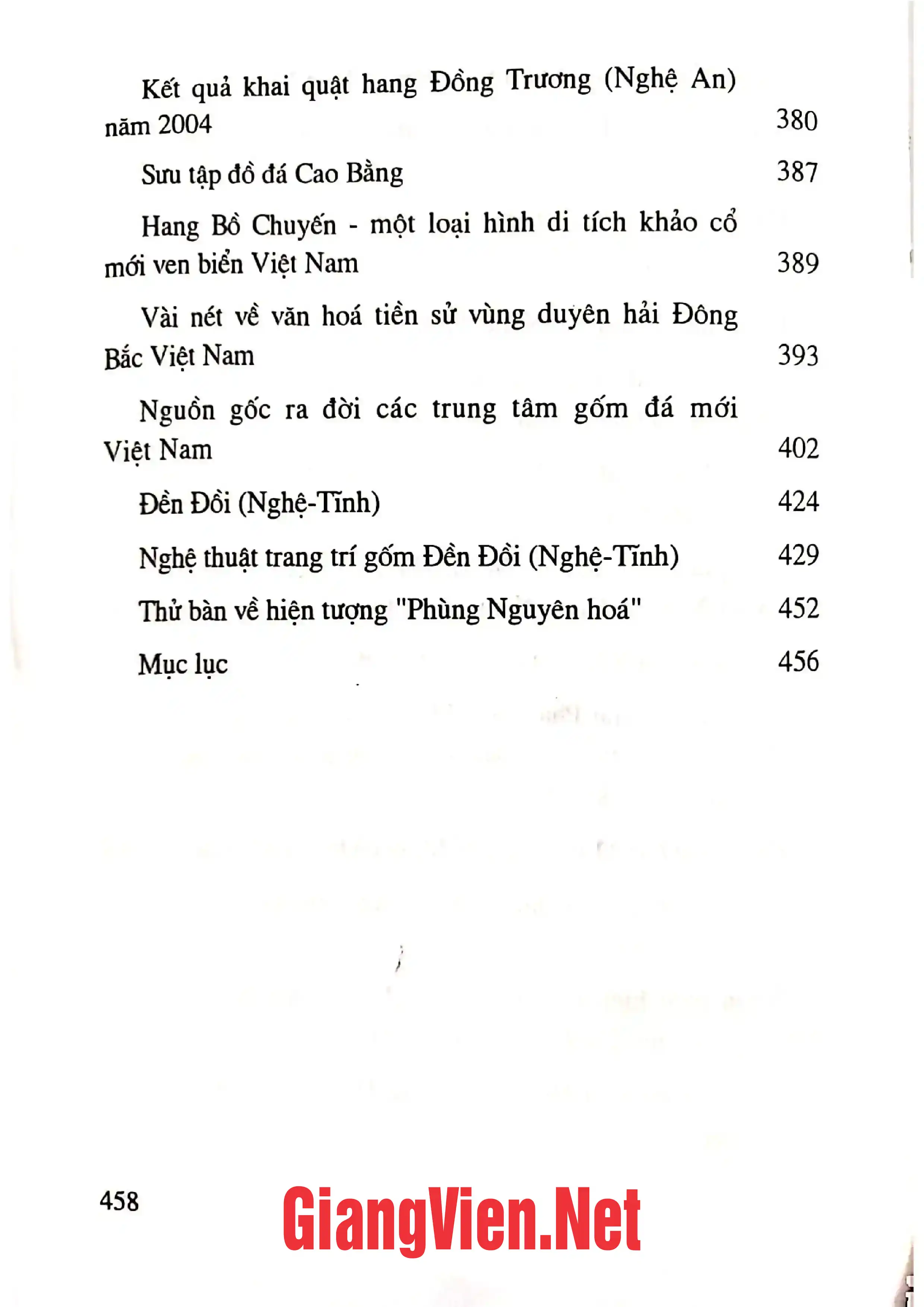 Mục lục chi tiết trang 2 sách Hành trình văn hóa tiền sử Việt Nam