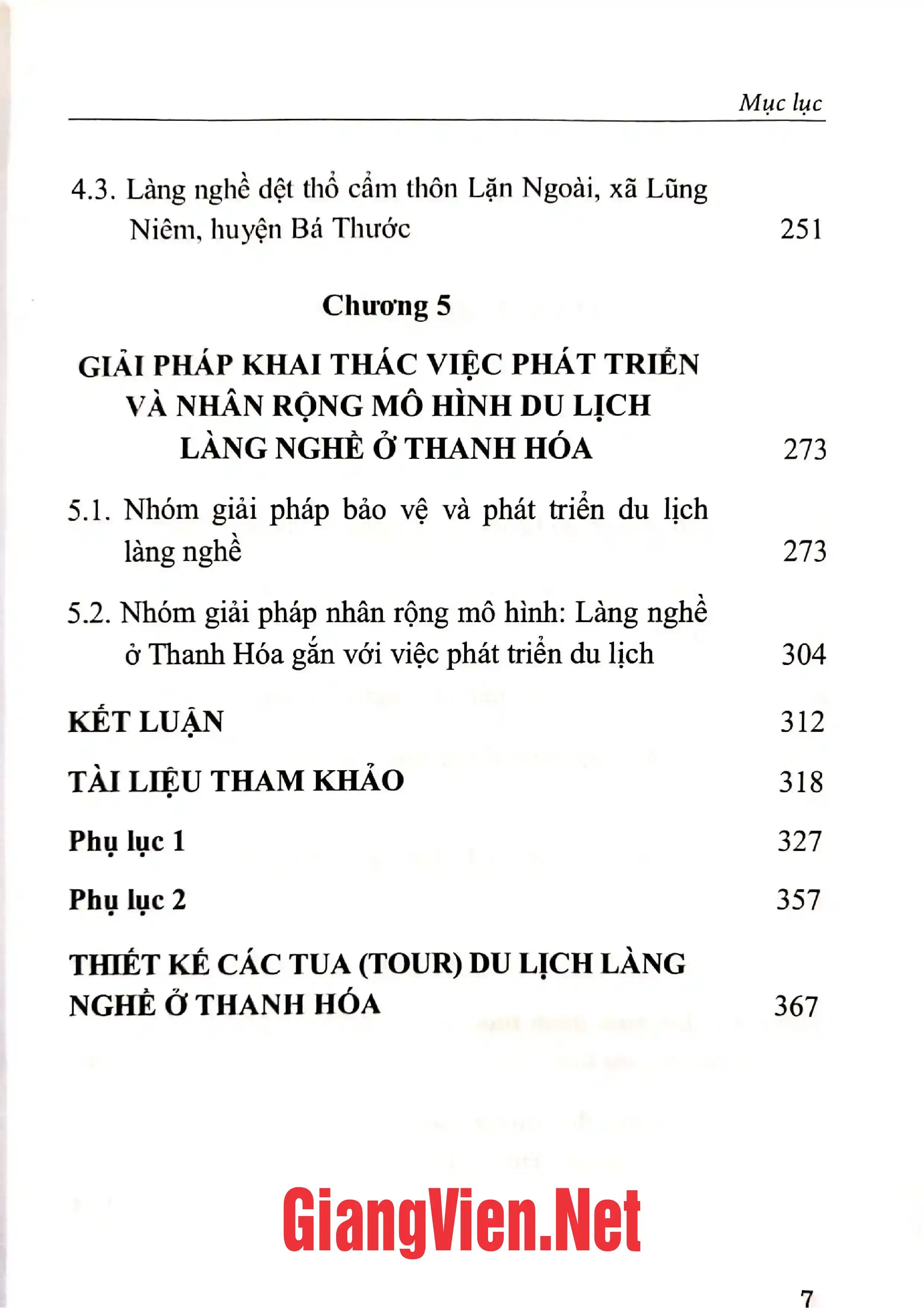 Mục lục chi tiết trang 2 sách Di sản làng nghề xứ Thanh với phát triển du lịch