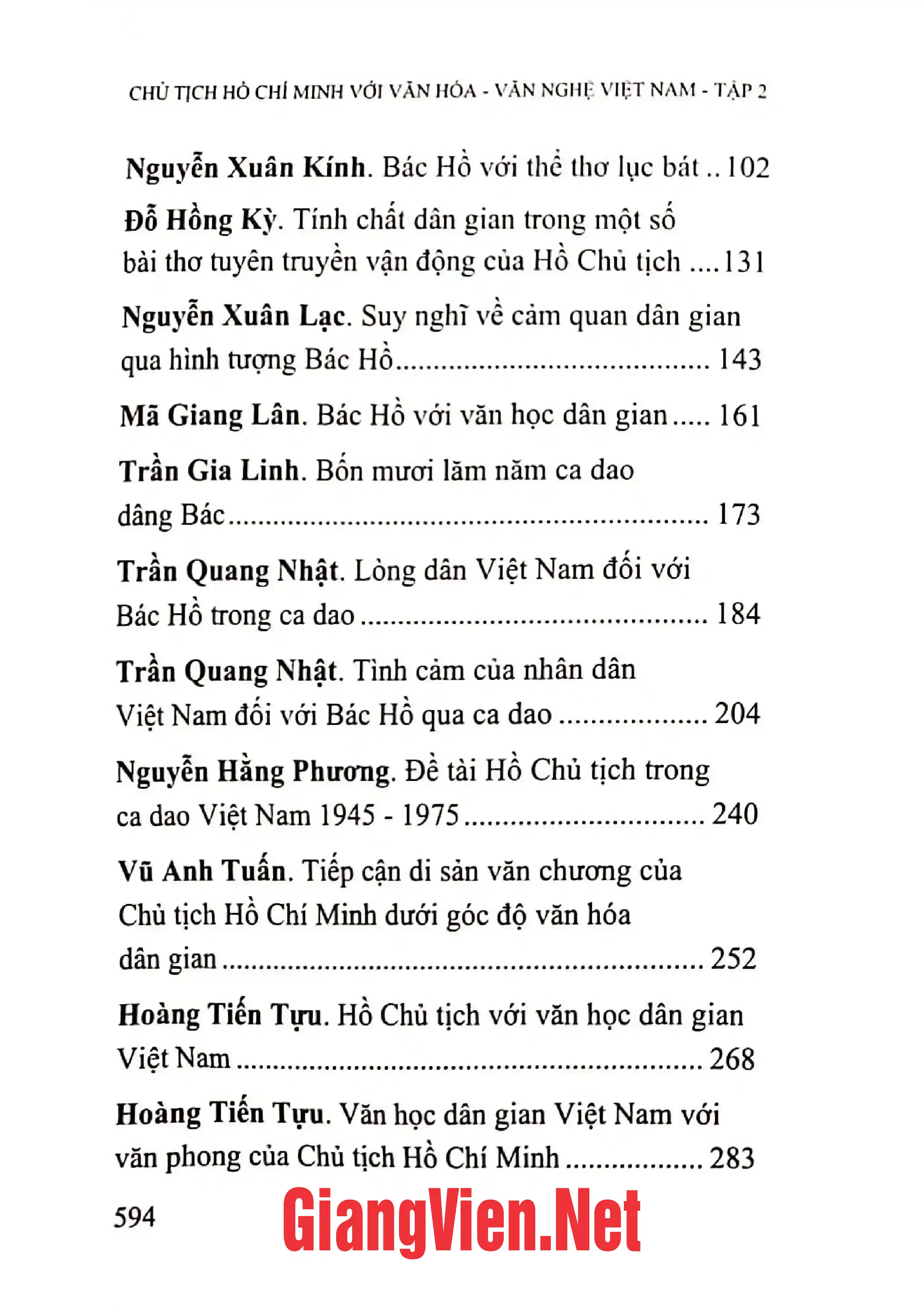 Mục lục chi tiết trang 1 sách Chủ tịch Hồ Chí Minh với văn hóa, văn nghệ Việt Nam tập 2