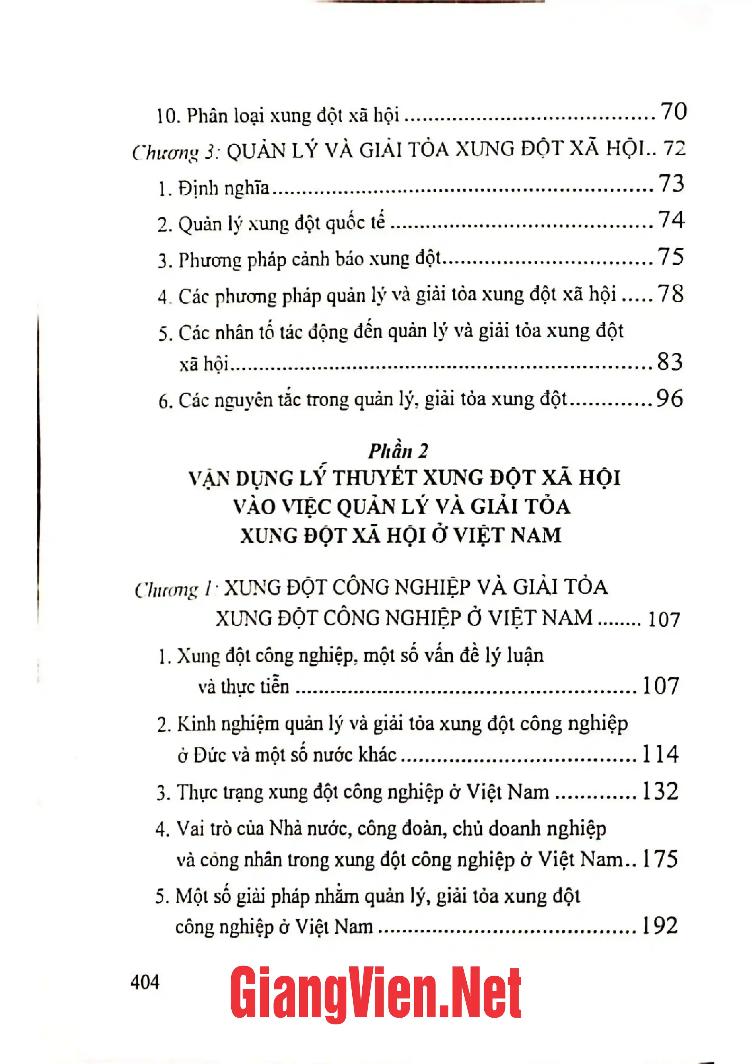 Mục lục chi tiết trang 1 sách Lý thuyết xung đột xã hội và quản lý, giải tỏa xung đột xã hội ở Việt Nam