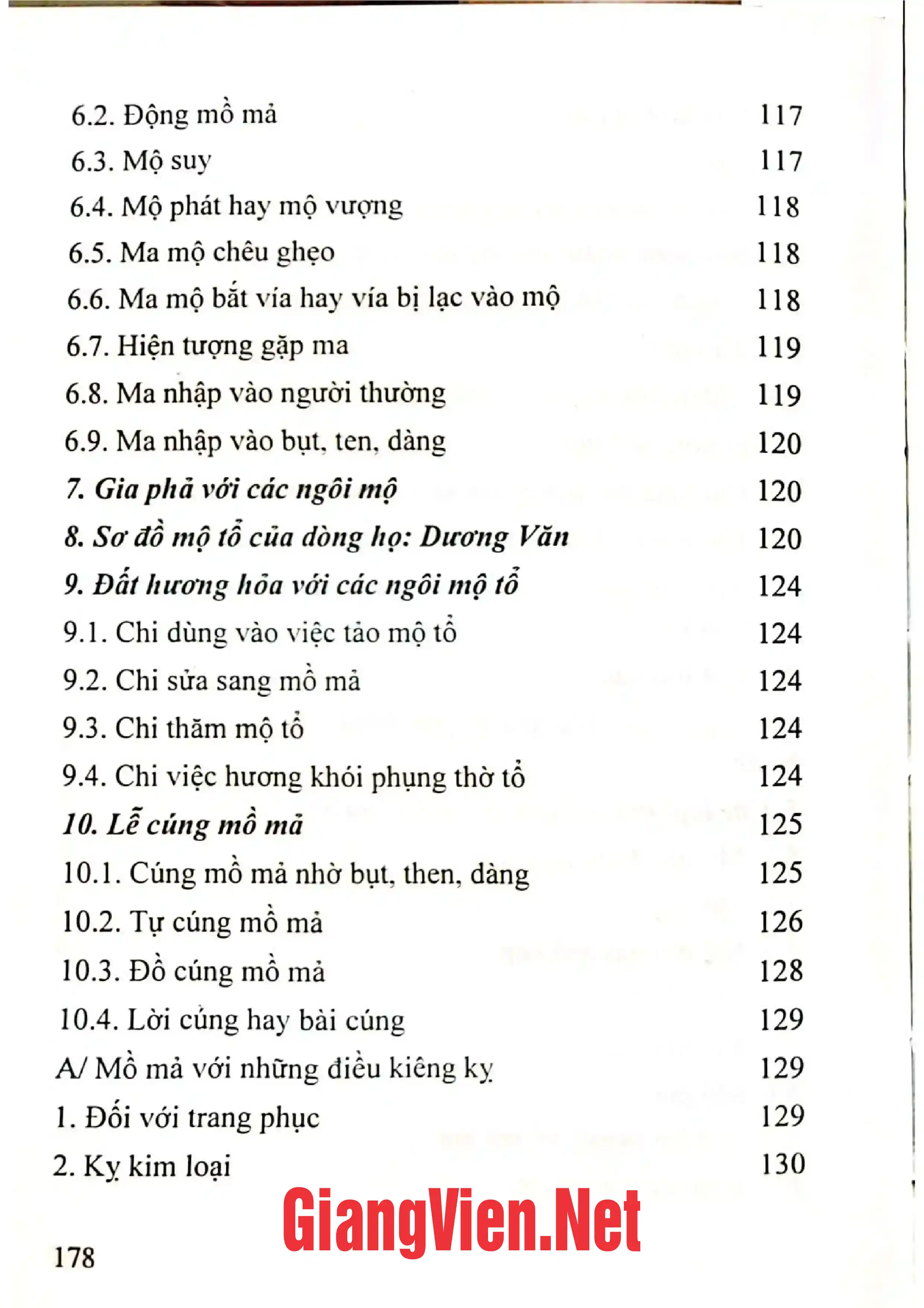 Mục lục chi tiết trang 3 sách Tục để mả người Tày người Nùng ở Cao Bằng