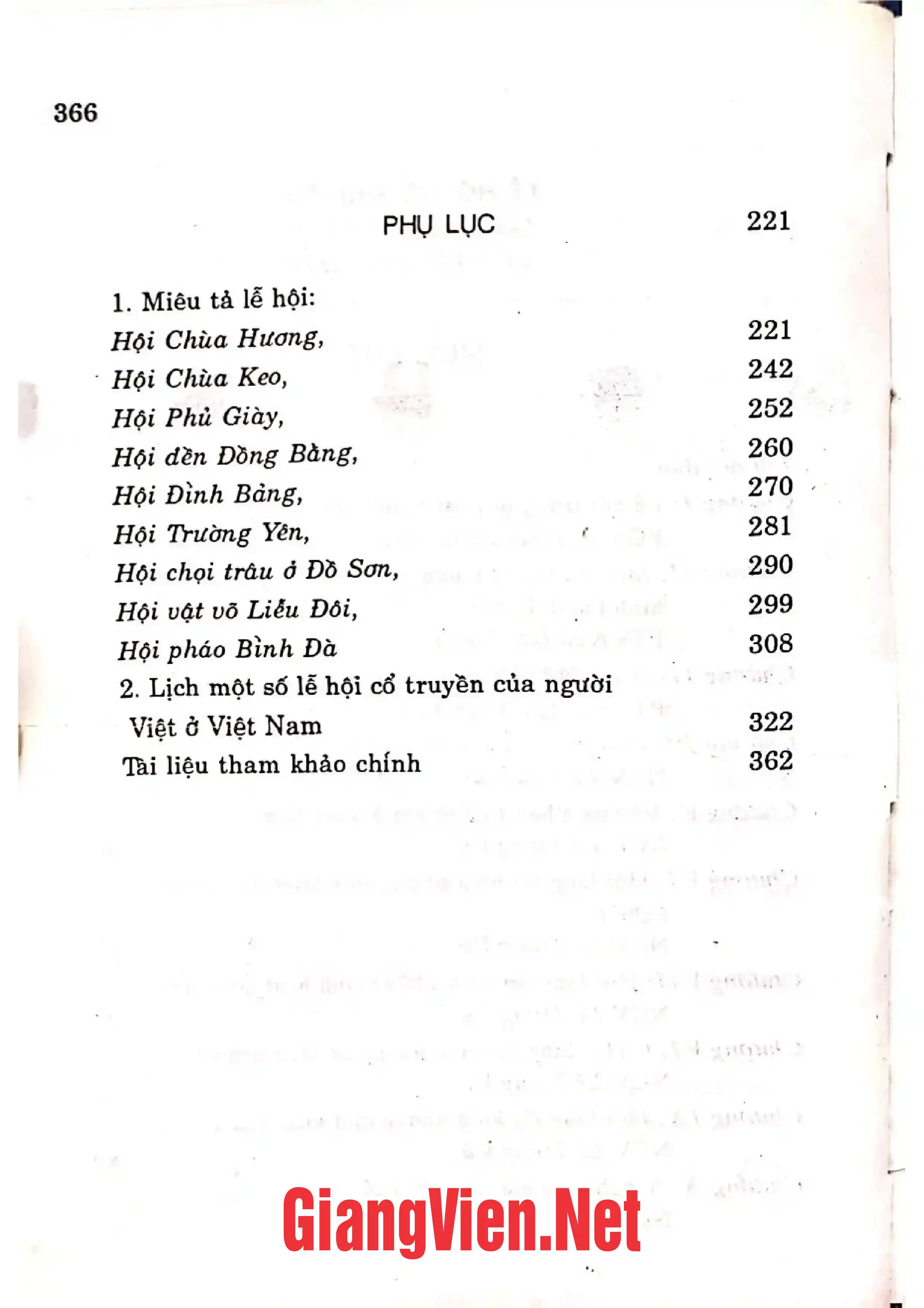 Mục lục chi tiết trang 1 sách Lễ hội cổ truyền