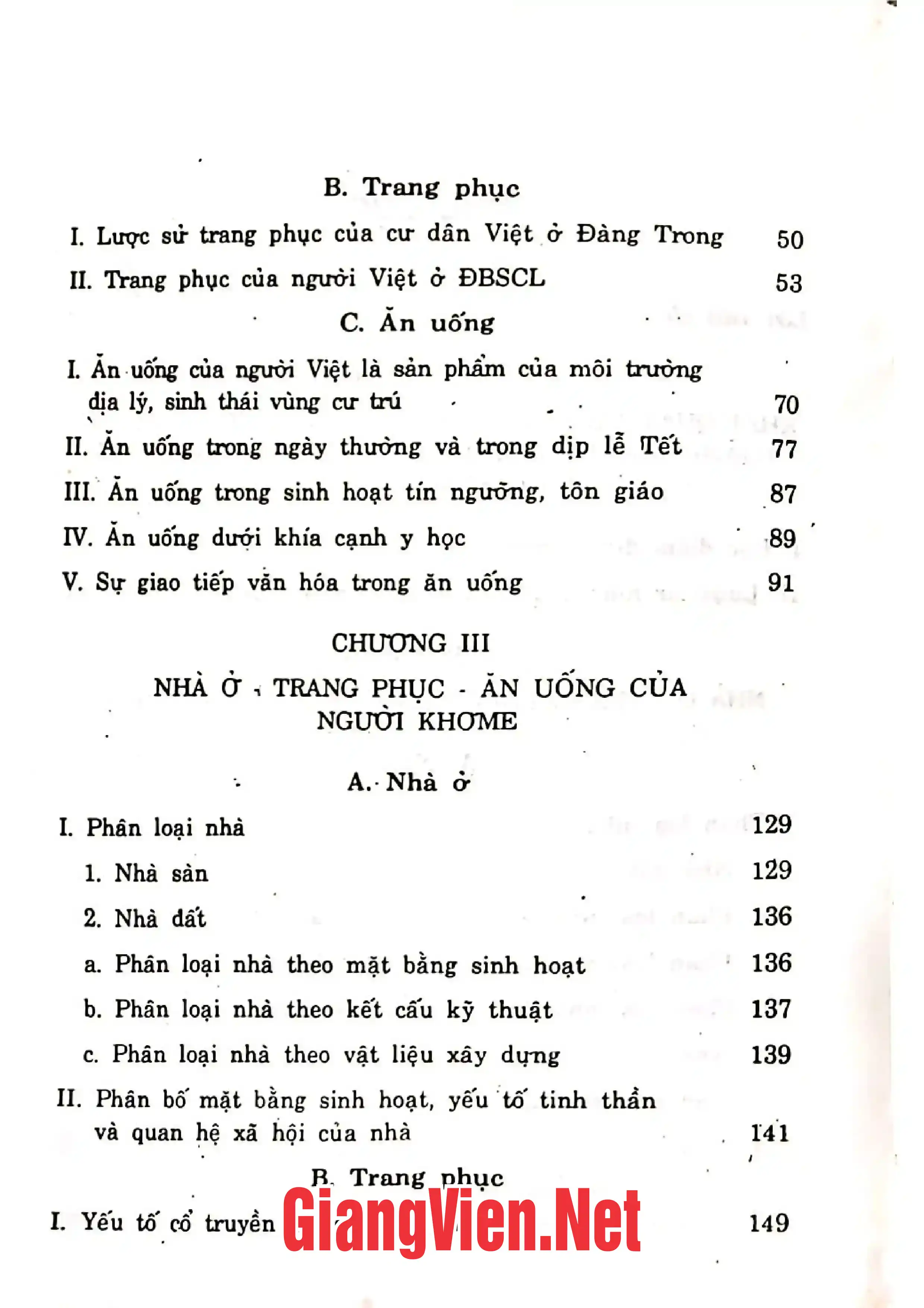 Mục lục chi tiết trang 1 sách Nhà ở trang phục - ăn uống của các dân tộc vùng đồng bằng sông Cửu Long