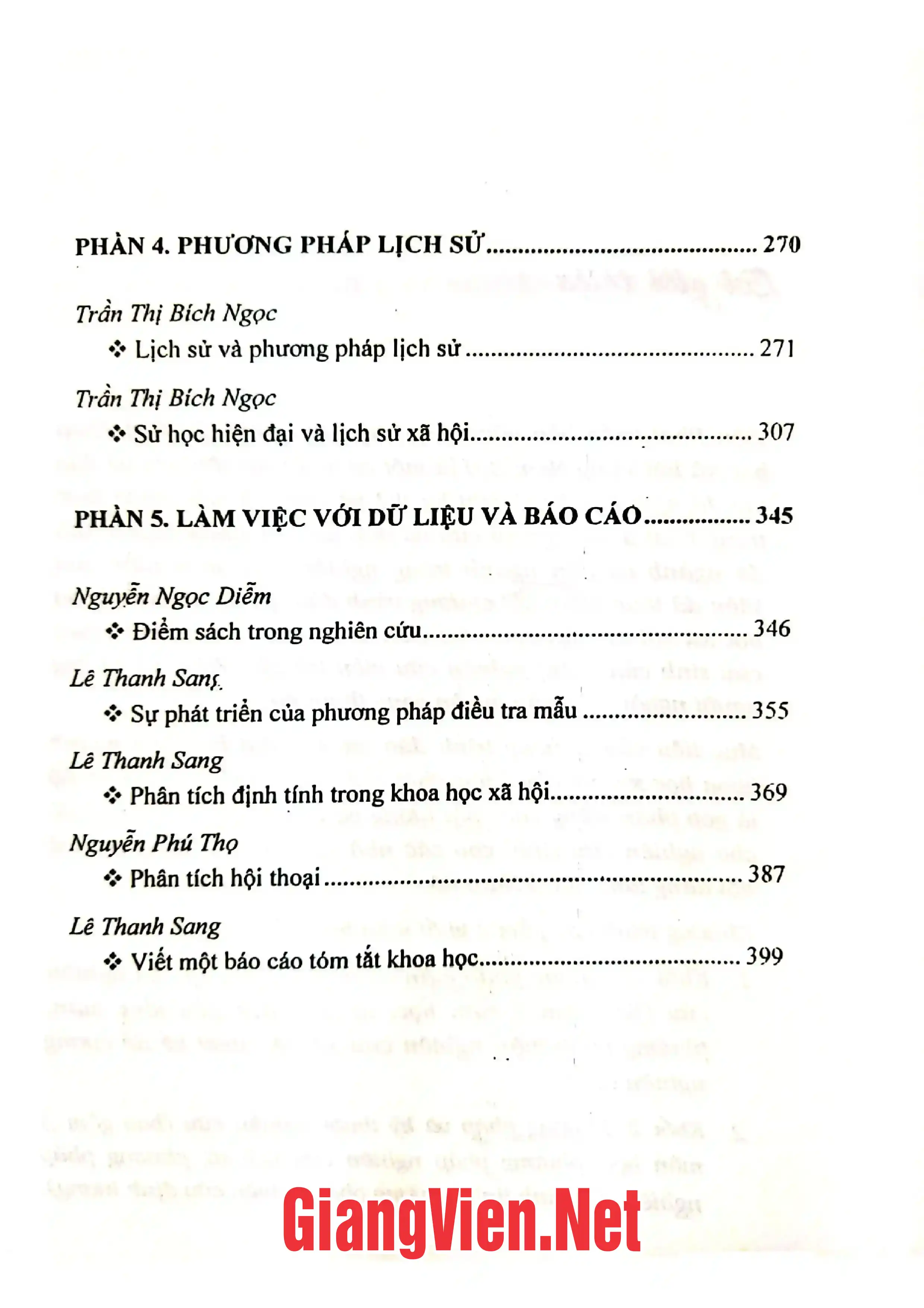 Mục lục chi tiết trang 2 sách Phương pháp nghiên cứu xã hội và lịch sử