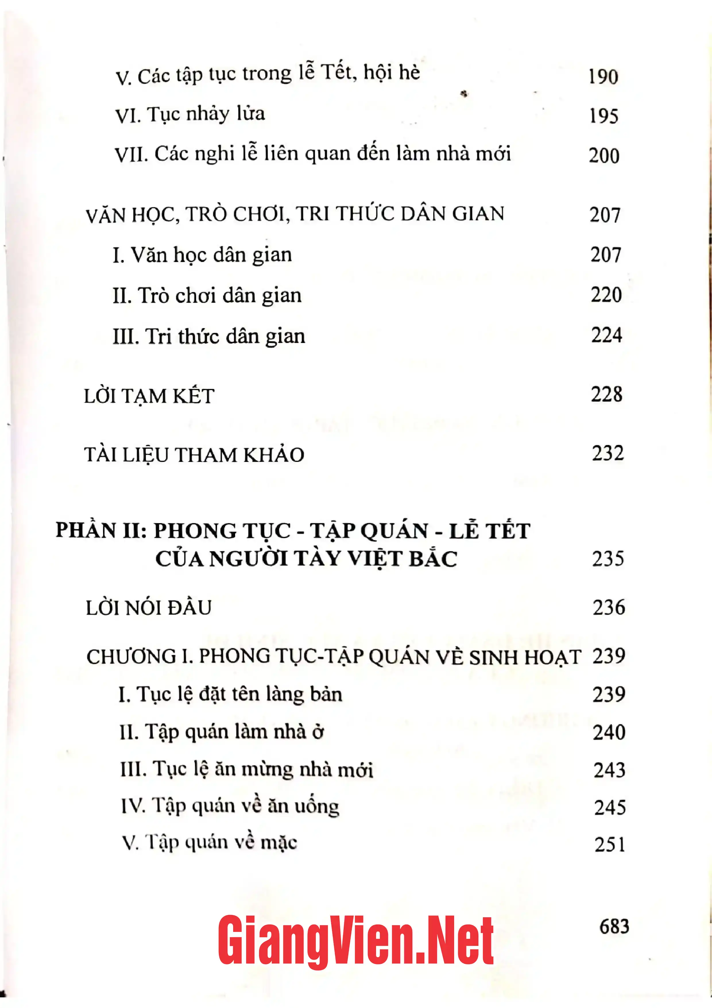 Mục lục chi tiết trang 1 sách Phong tục tập quán một số dân tộc thiểu số Việt Nam