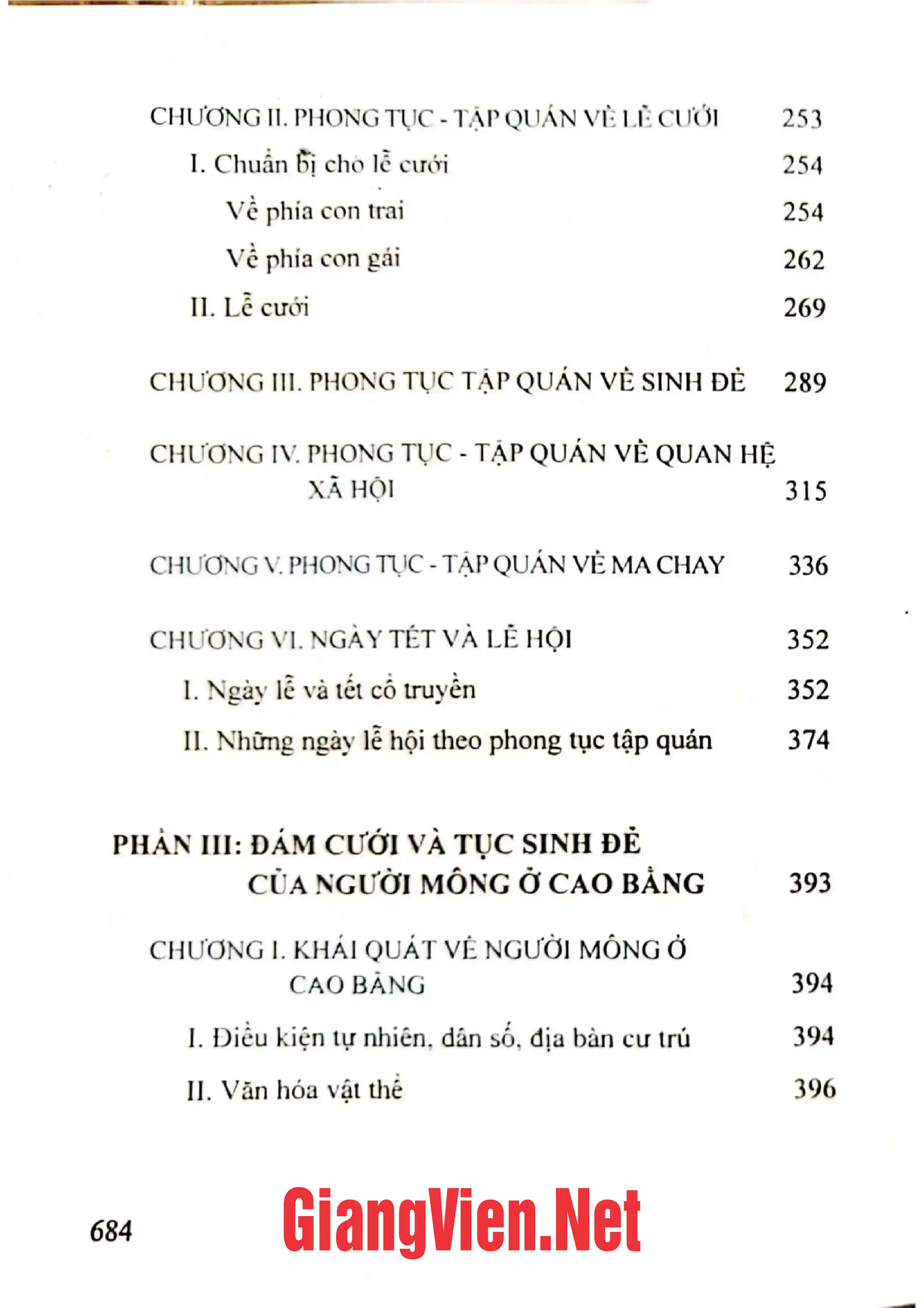 Mục lục chi tiết trang 2 sách Phong tục tập quán một số dân tộc thiểu số Việt Nam