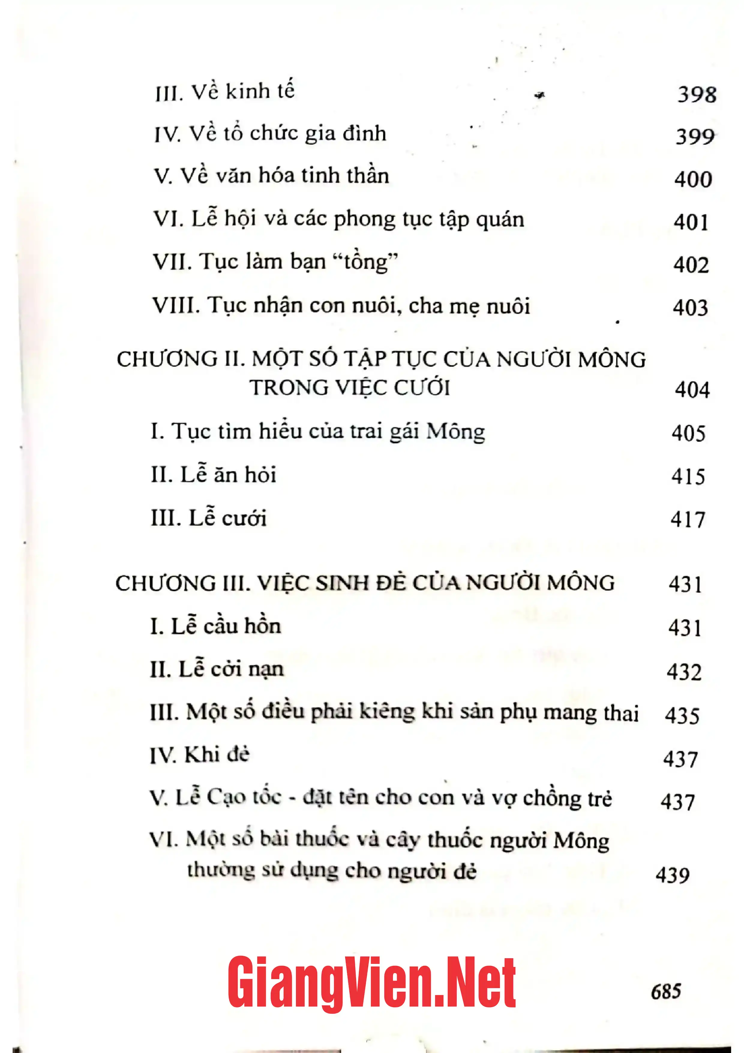 Mục lục chi tiết trang 3 sách Phong tục tập quán một số dân tộc thiểu số Việt Nam