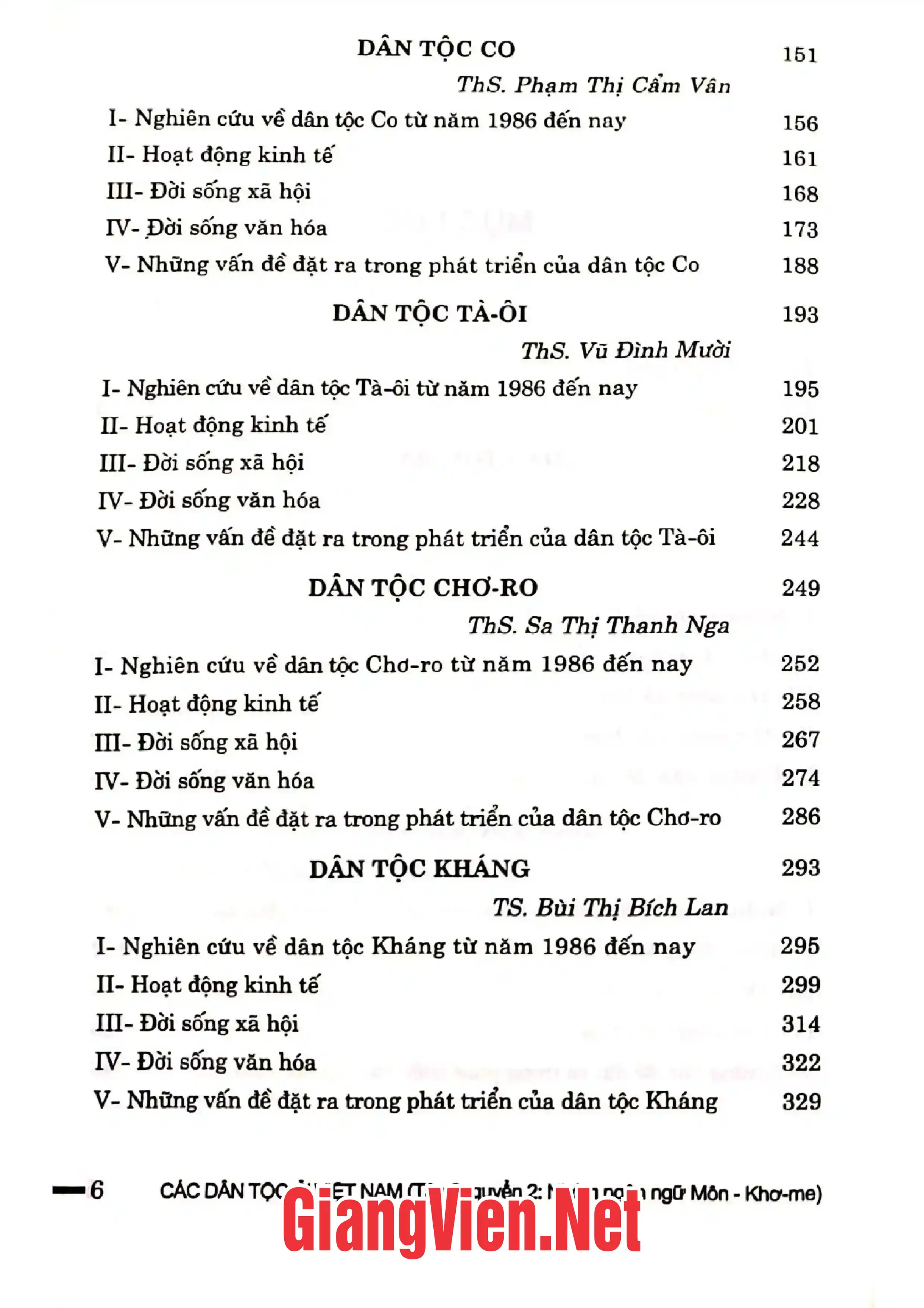 Mục lục chi tiết trang 1 sách Các dân tộc ở Việt Nam Tập 3, Quyển 2: Nhóm ngôn ngữ Môn - Khơme