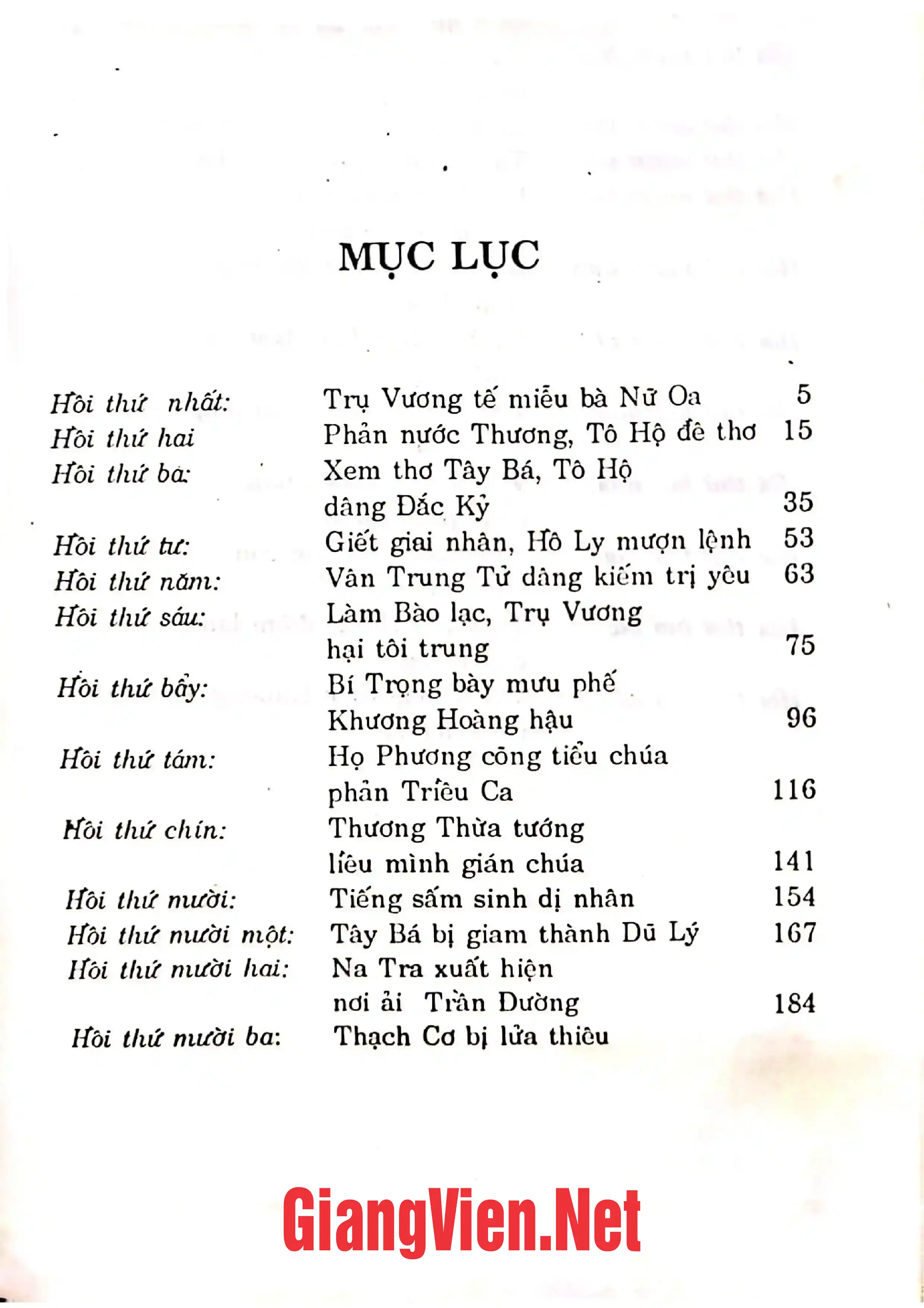 Mục lục chi tiết trang 1 sách Phong thần diễn nghĩa, tập I