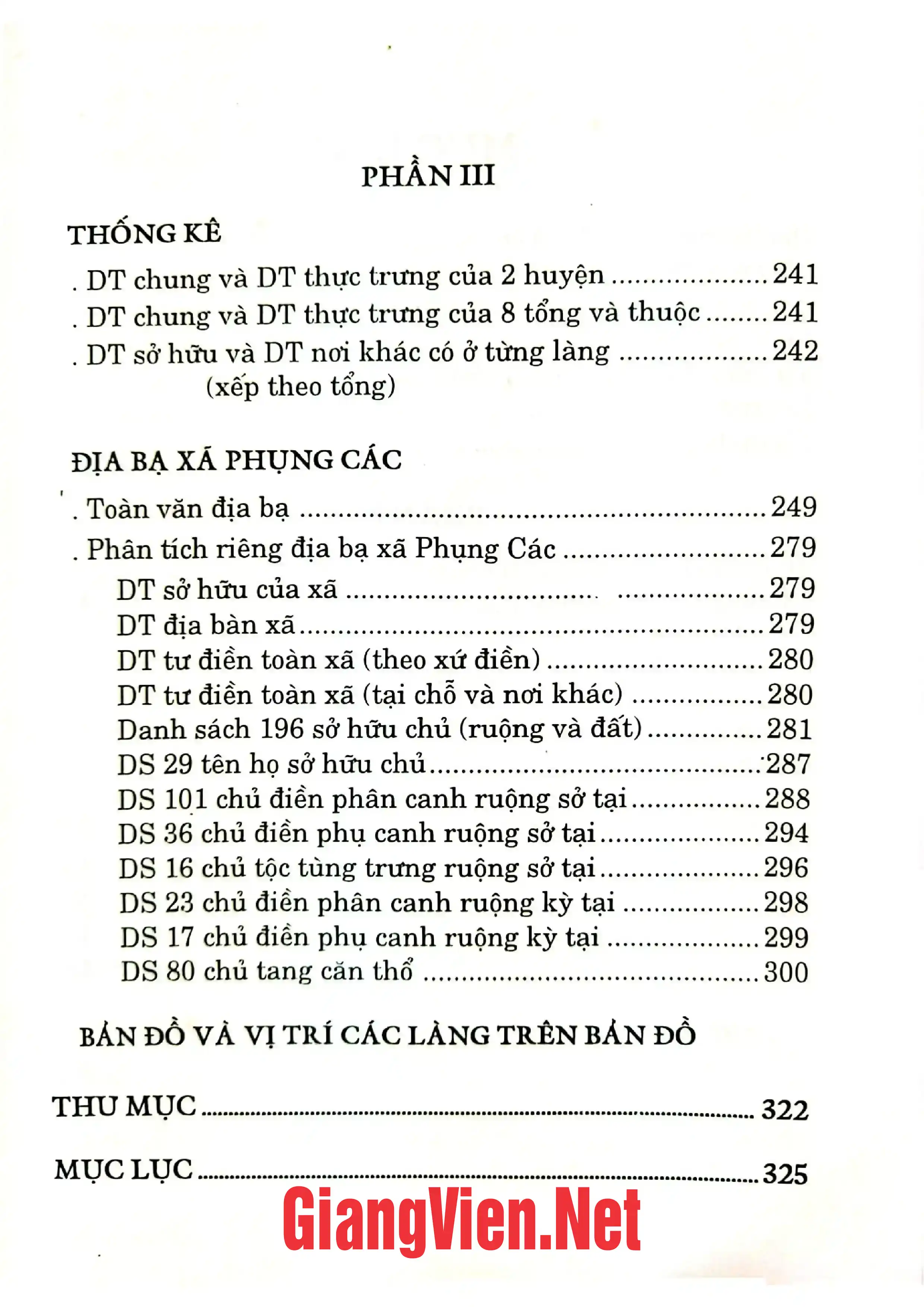 Mục lục chi tiết trang 1 sách Nghiên cứu địa bạ Triều Nguyễn - Phú Yên