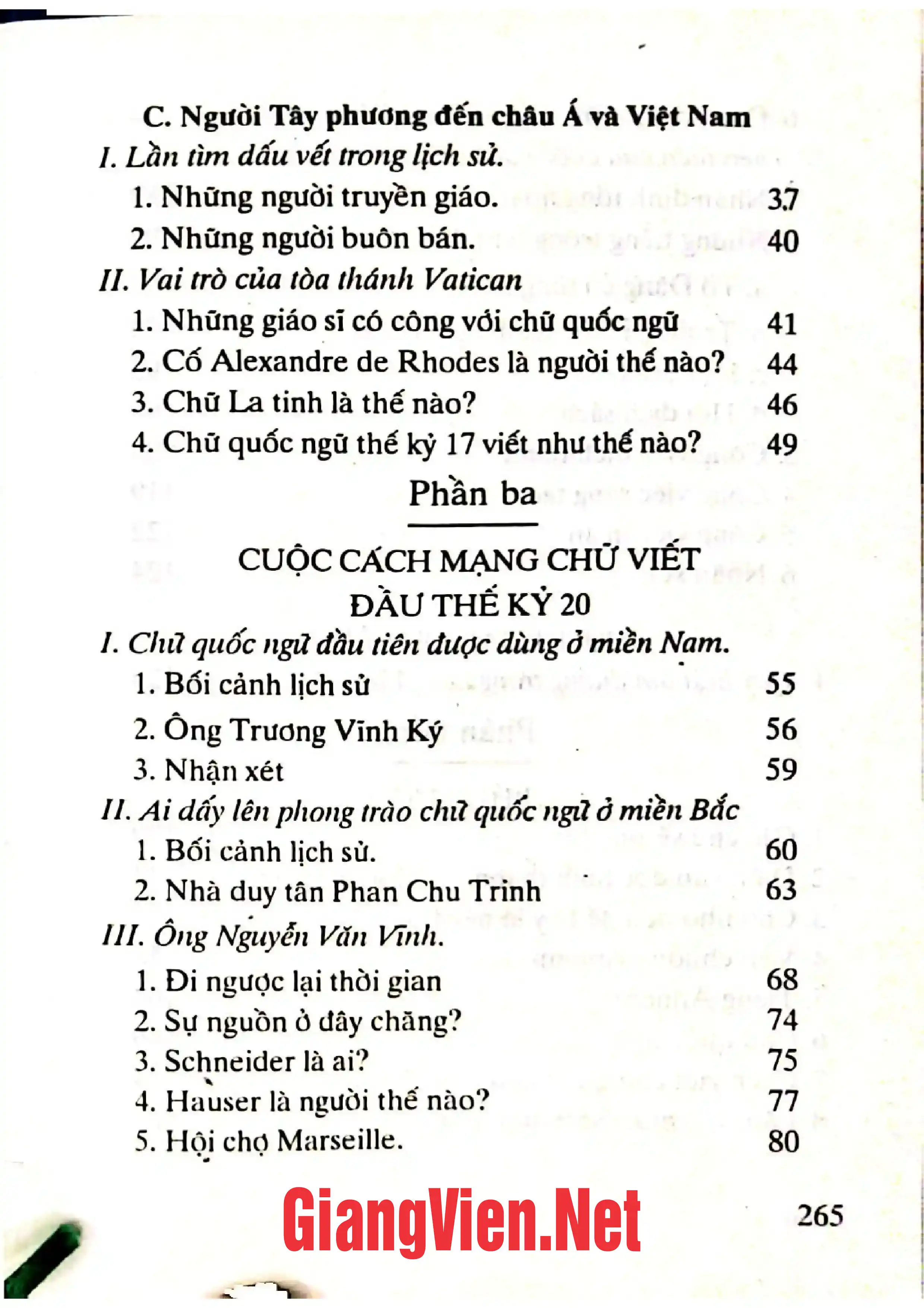 Mục lục chi tiết trang 1 sách Chữ quốc ngữ và cuộc cách mạng chũ viết đầu thế kỷ XX, tập 1