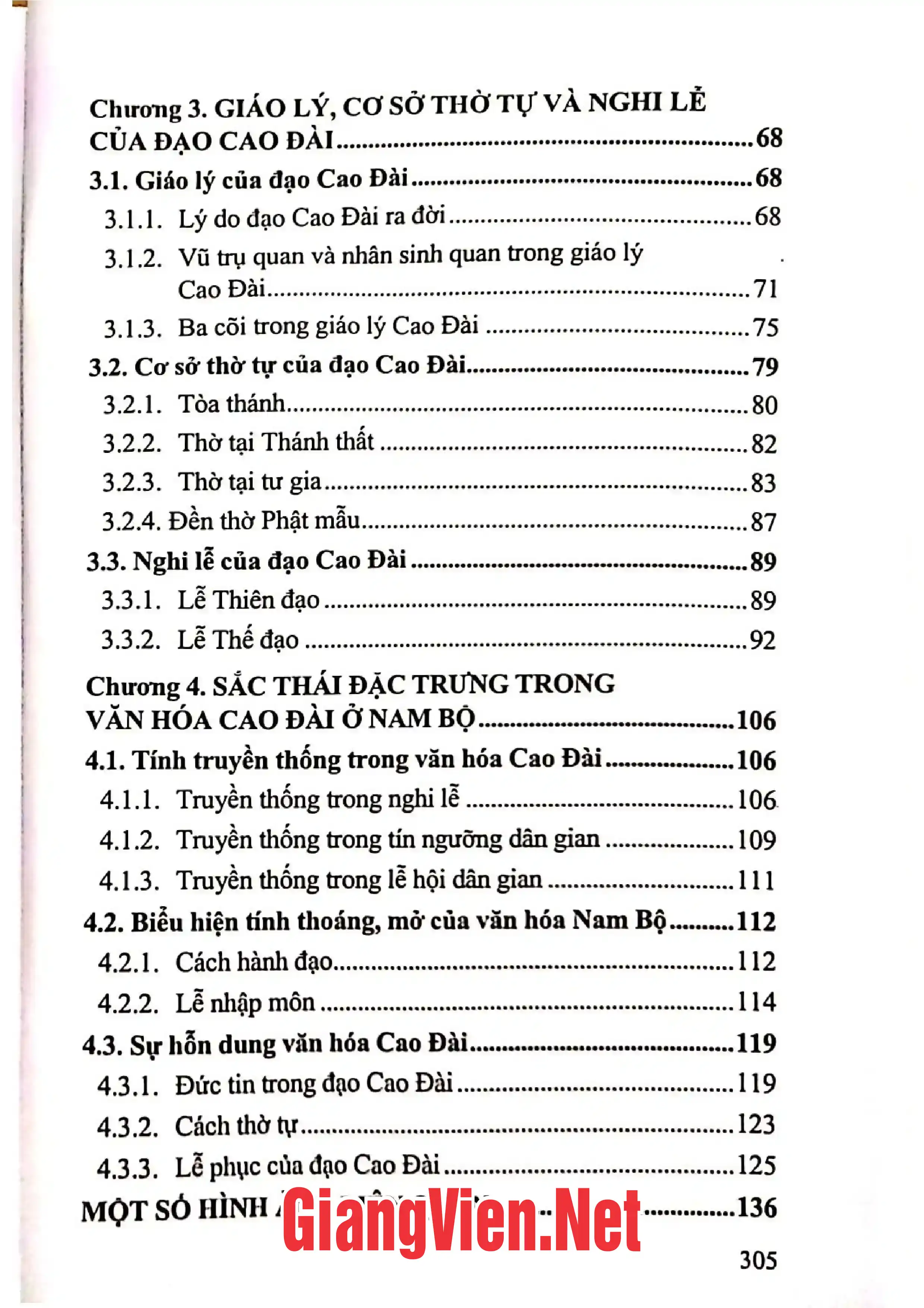 Mục lục chi tiết trang 1 sách Đạo Cao Đài ở Nam Bộ và các mối quan hệ