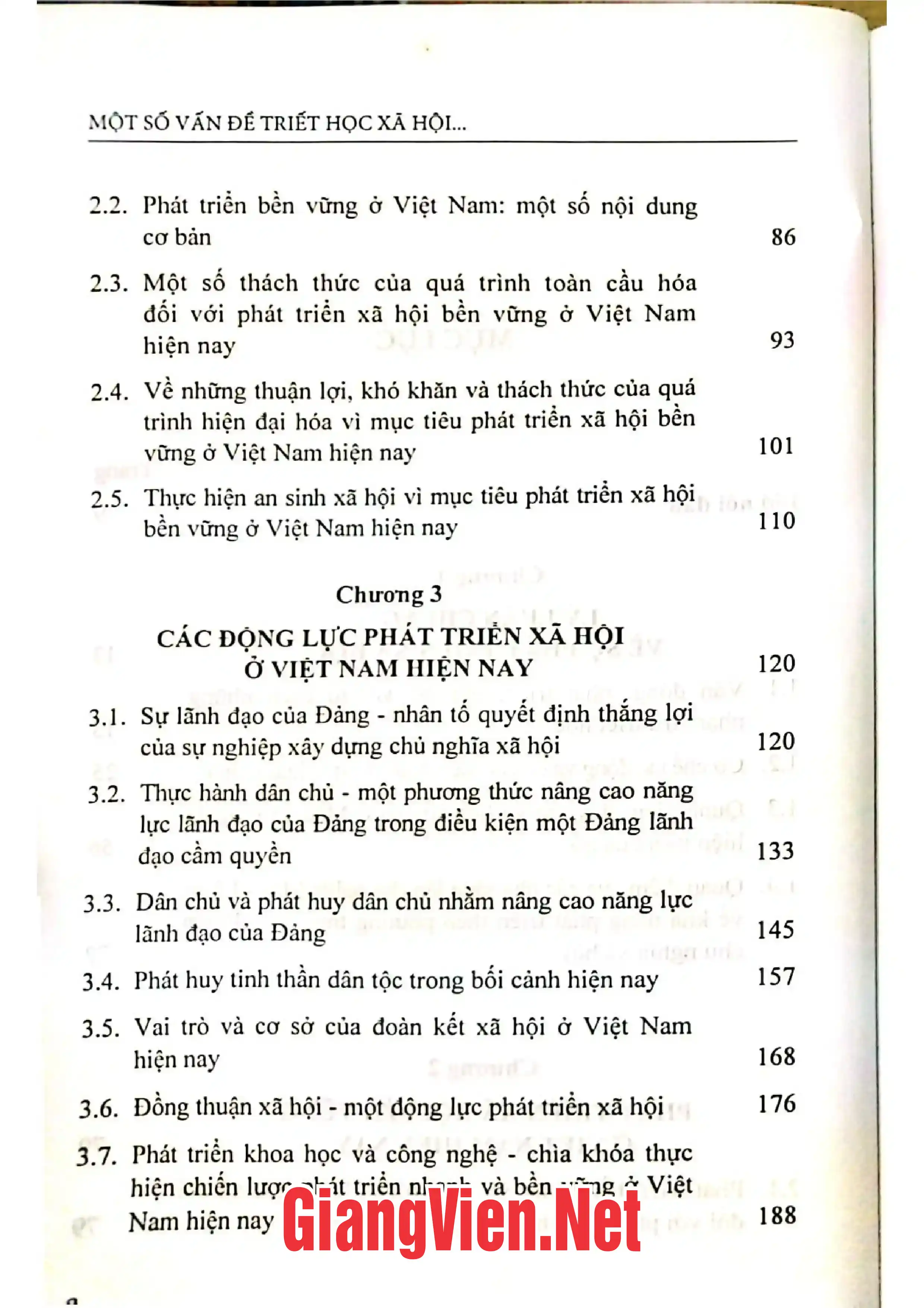 Mục lục chi tiết trang 1 sách Một số vấn đề triết học xã hội ở Việt Nam hiện nay