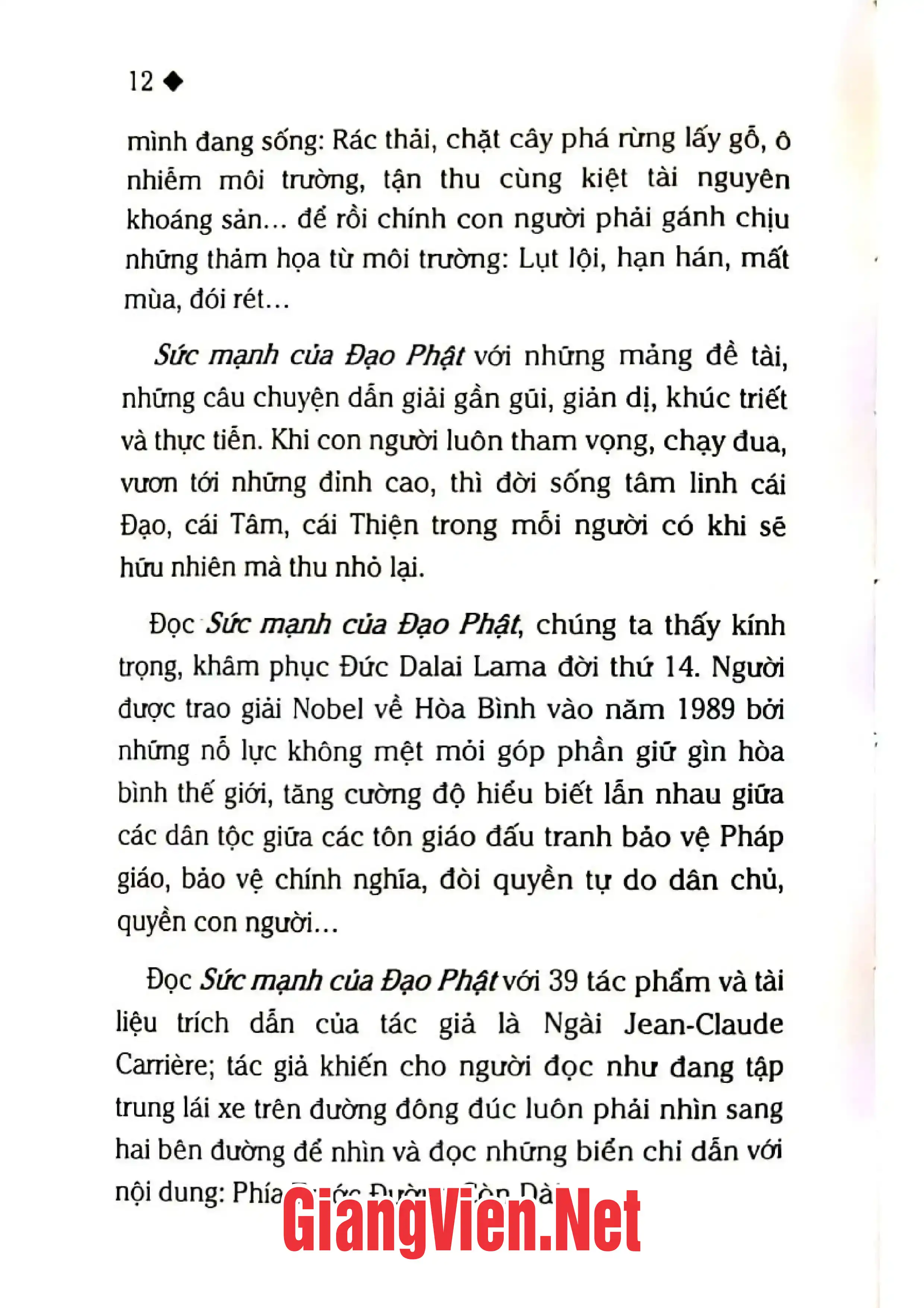 Nội dung trang phụ bản giới thiệu sách Sức mạnh của Đạo Phật để sống tốt đẹp hơn trong thế giới ngày nay