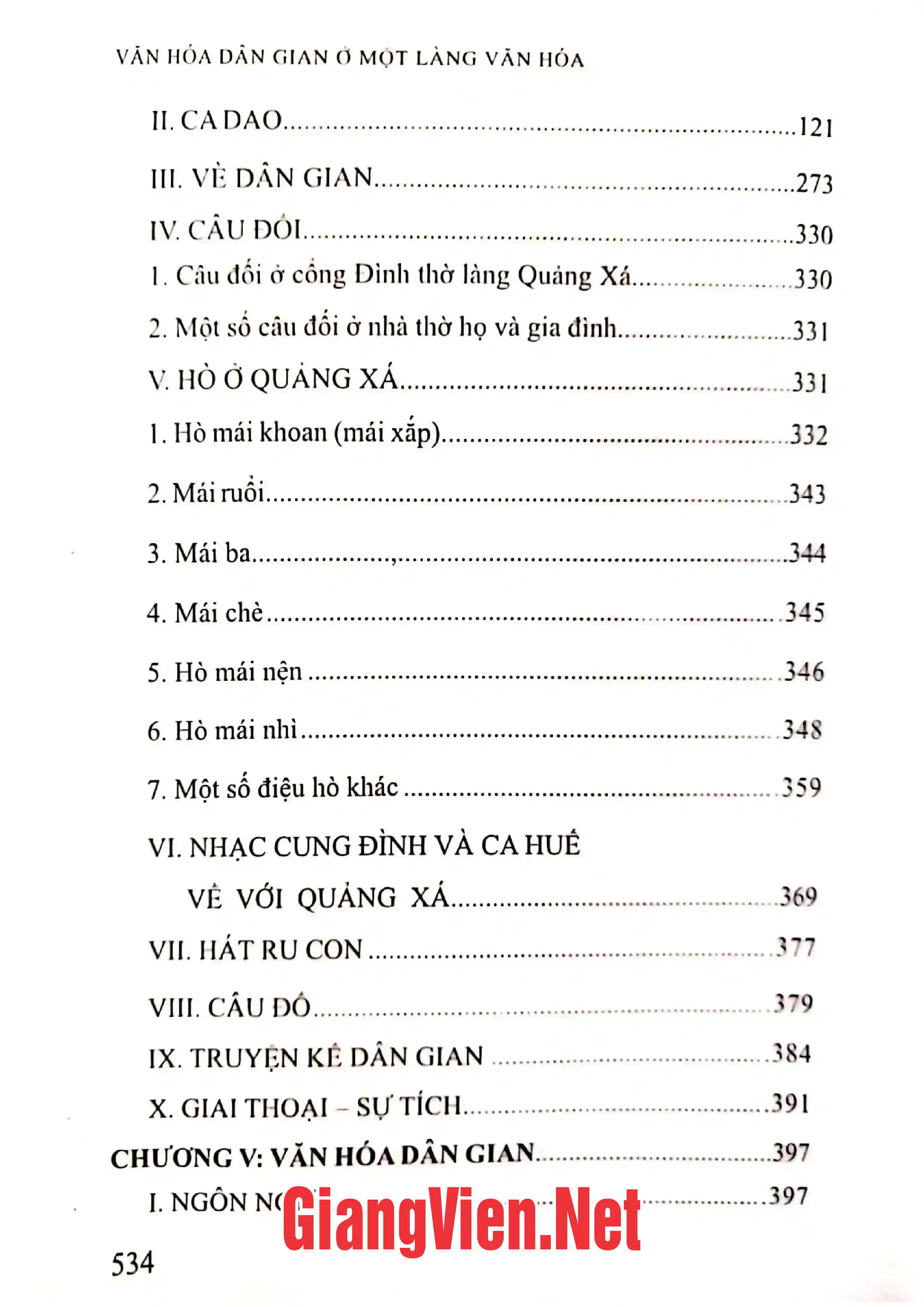 Mục lục chi tiết trang 1 sách Văn hóa dân gian ở một làng văn hóa
