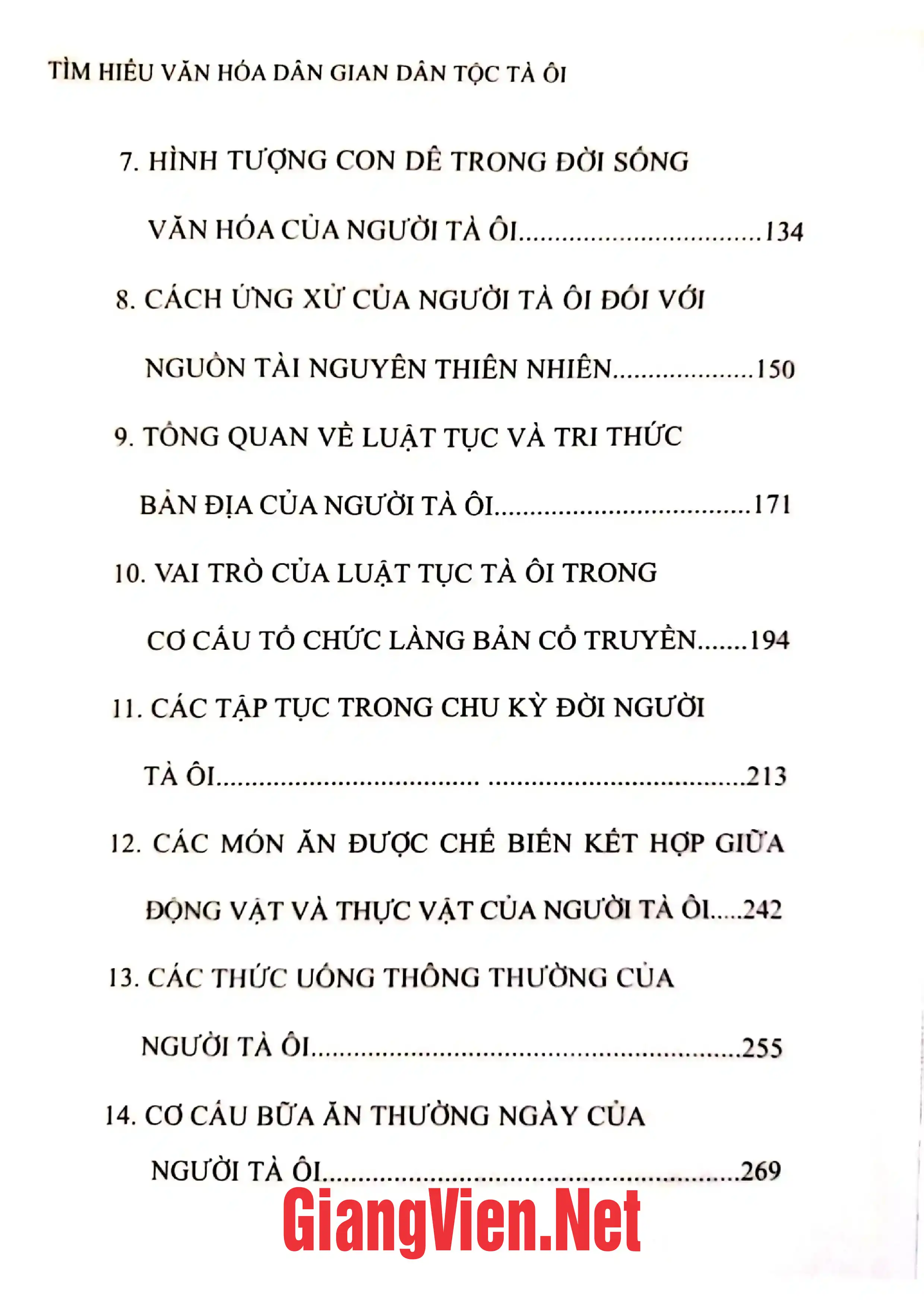 Mục lục chi tiết trang 1 sách Tìm hiểu về văn hóa dân gian dân tộc Tà Ôi