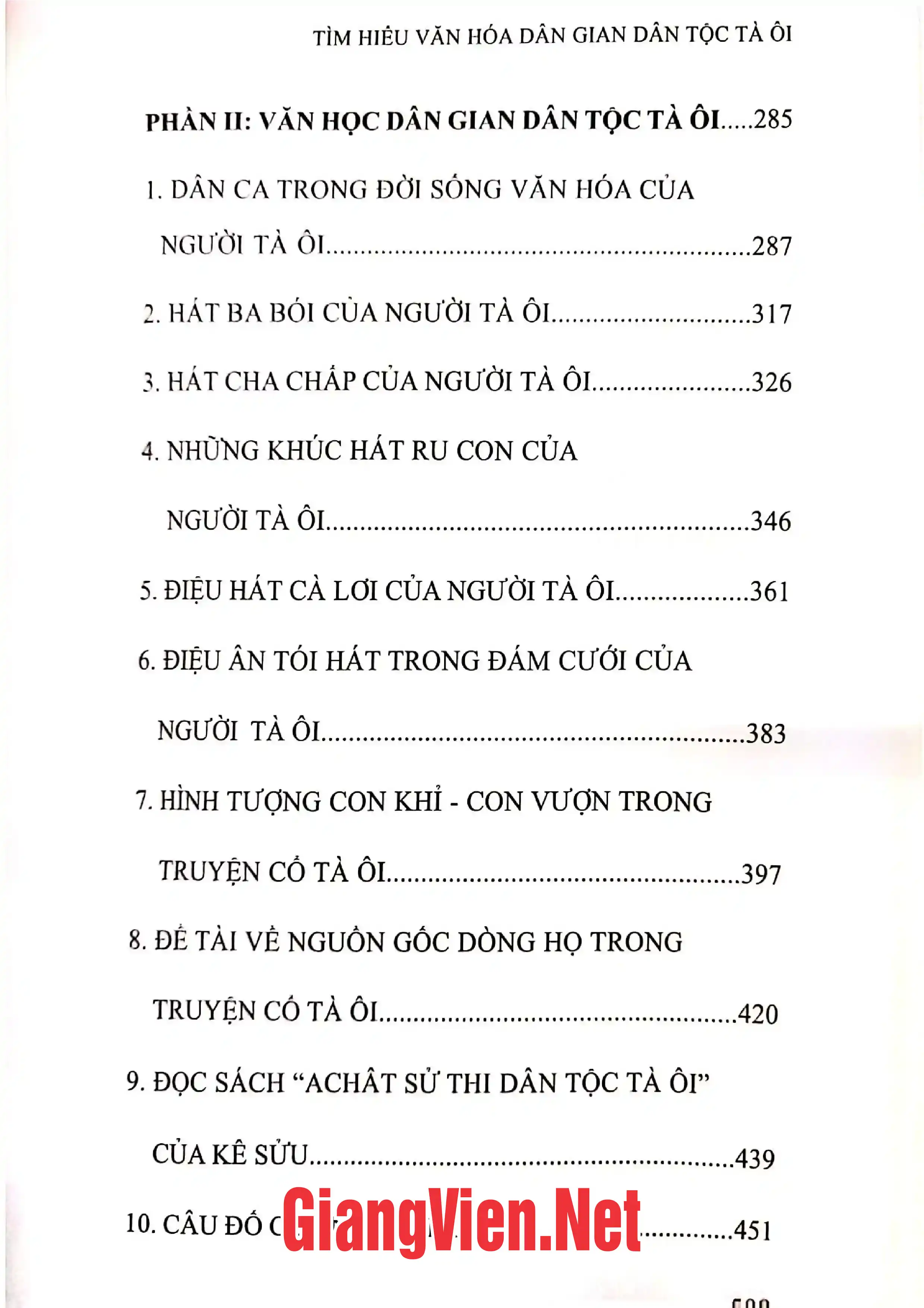 Mục lục chi tiết trang 2 sách Tìm hiểu về văn hóa dân gian dân tộc Tà Ôi